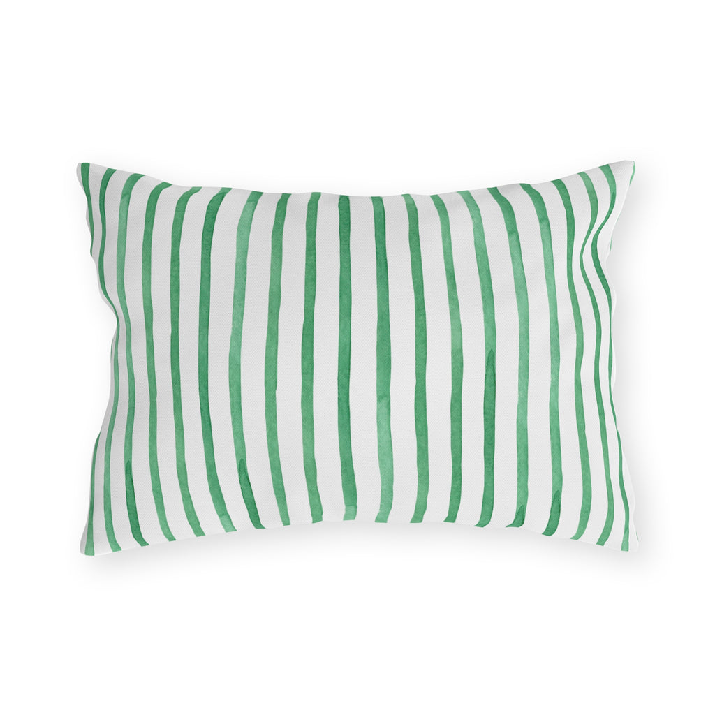 Tropical Palm Print Outdoor Pillow – Green Leaf & Striped Patio Cushion