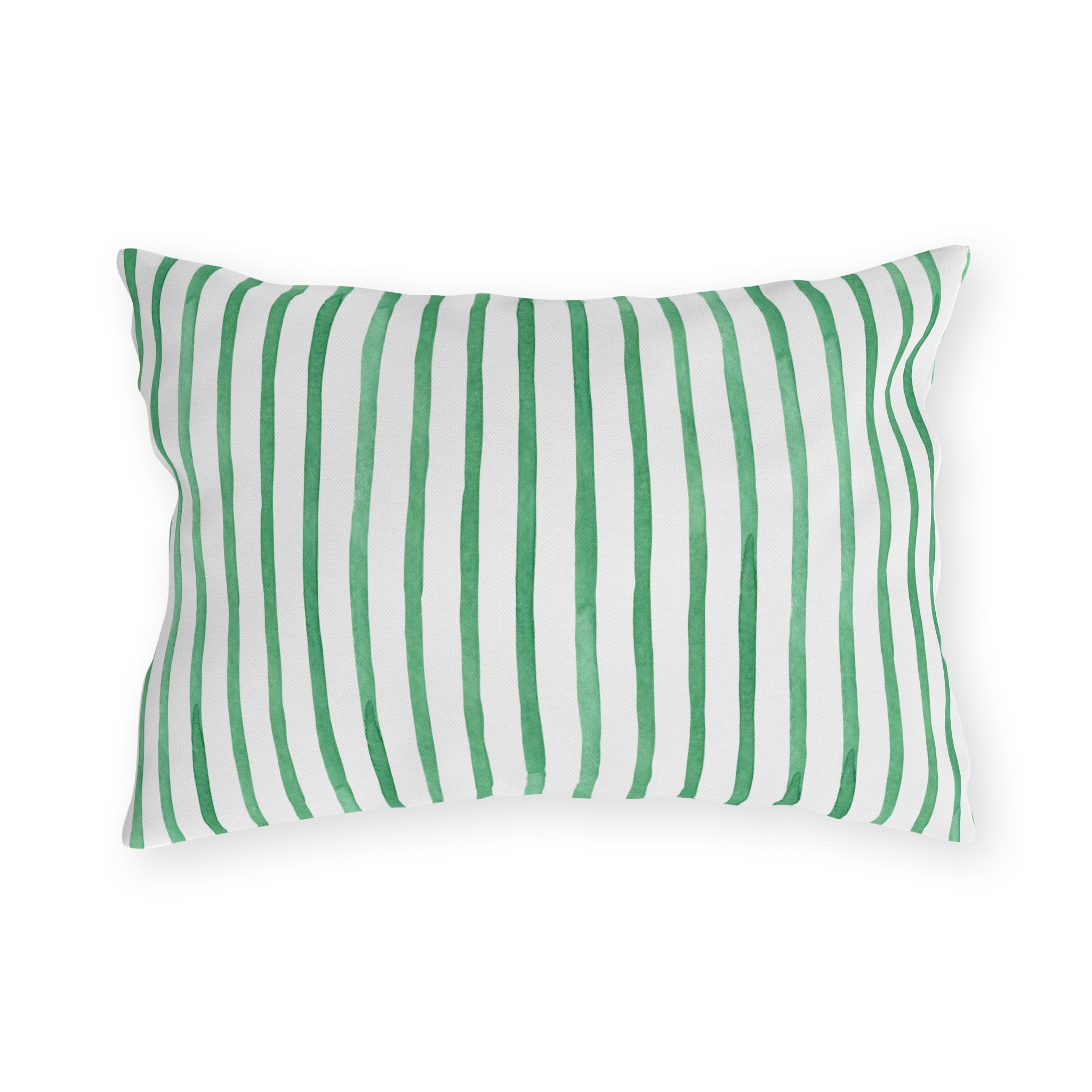 Tropical Palm Print Outdoor Pillow – Green Leaf & Striped Patio Cushion