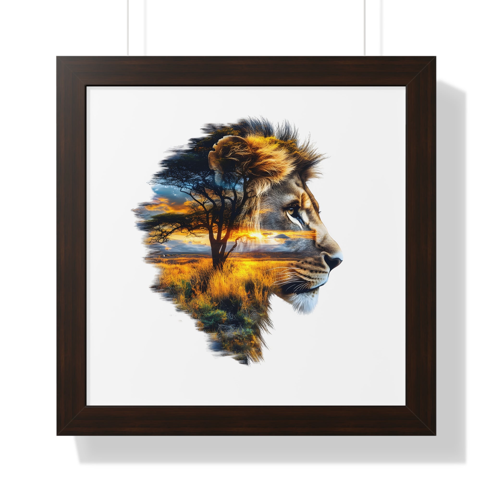African Lion Double Exposure Framed Poster — Wildlife Art Print