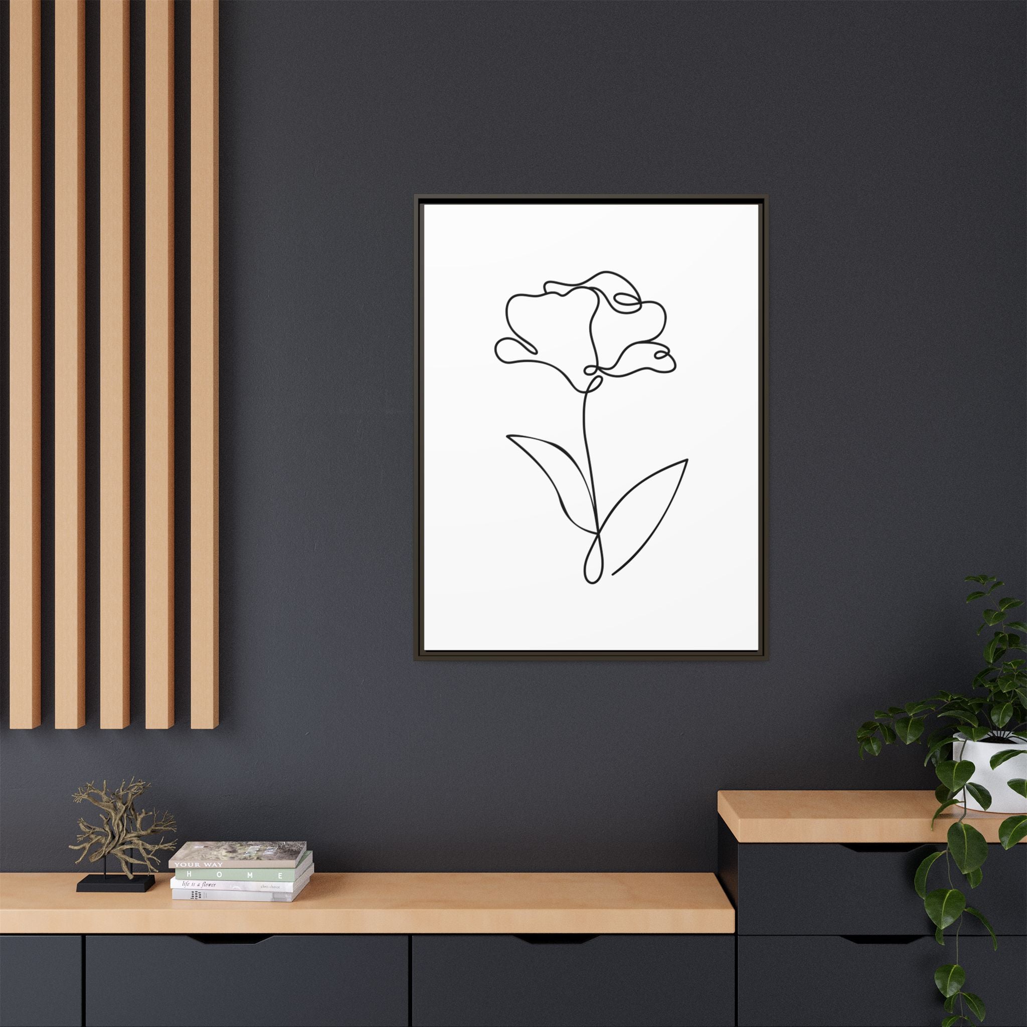 Minimal Line Art Flower Matte Canvas Framed Print