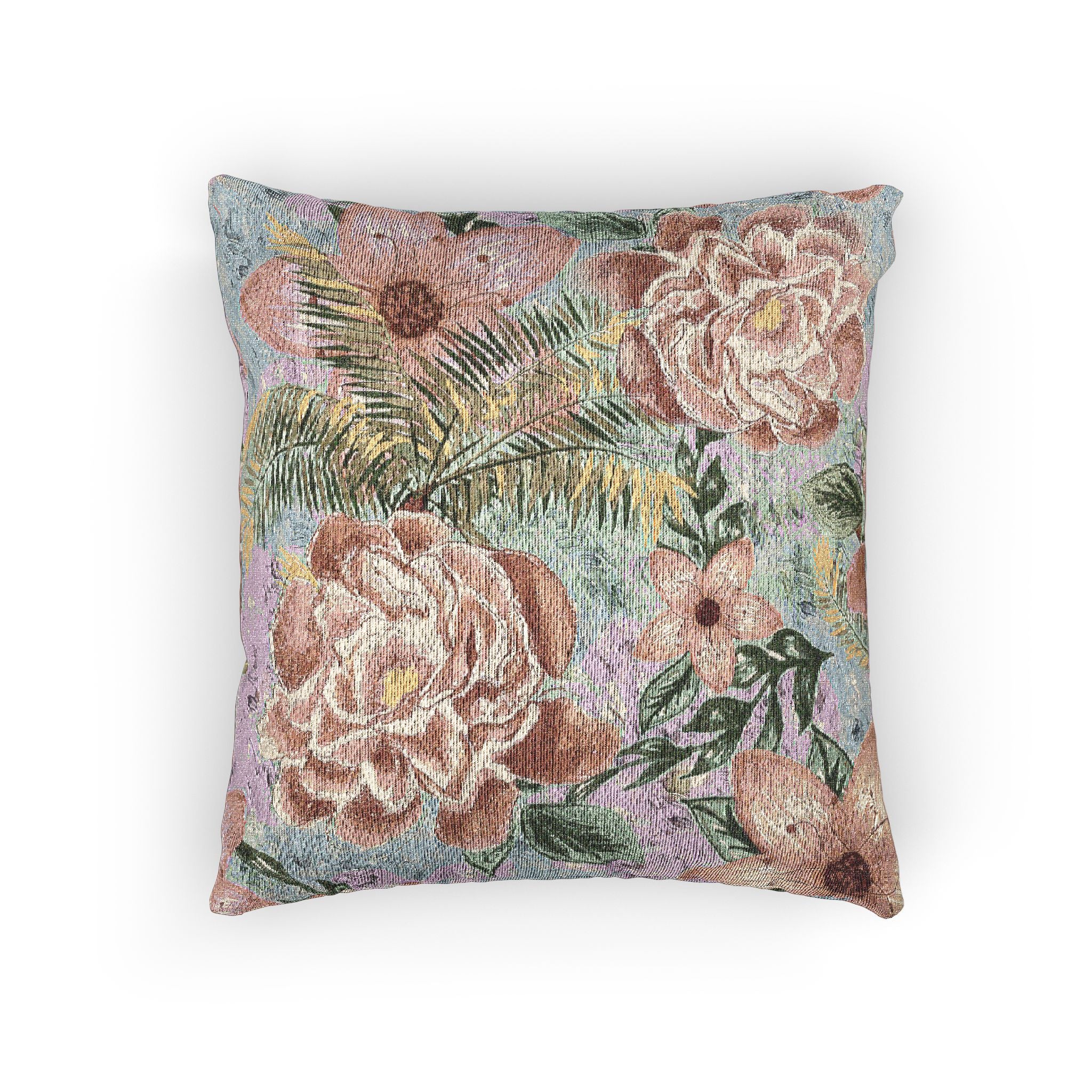 Cottage Floral Woven Pillow — Cozy Cottagecore Decorative Throw Pillow