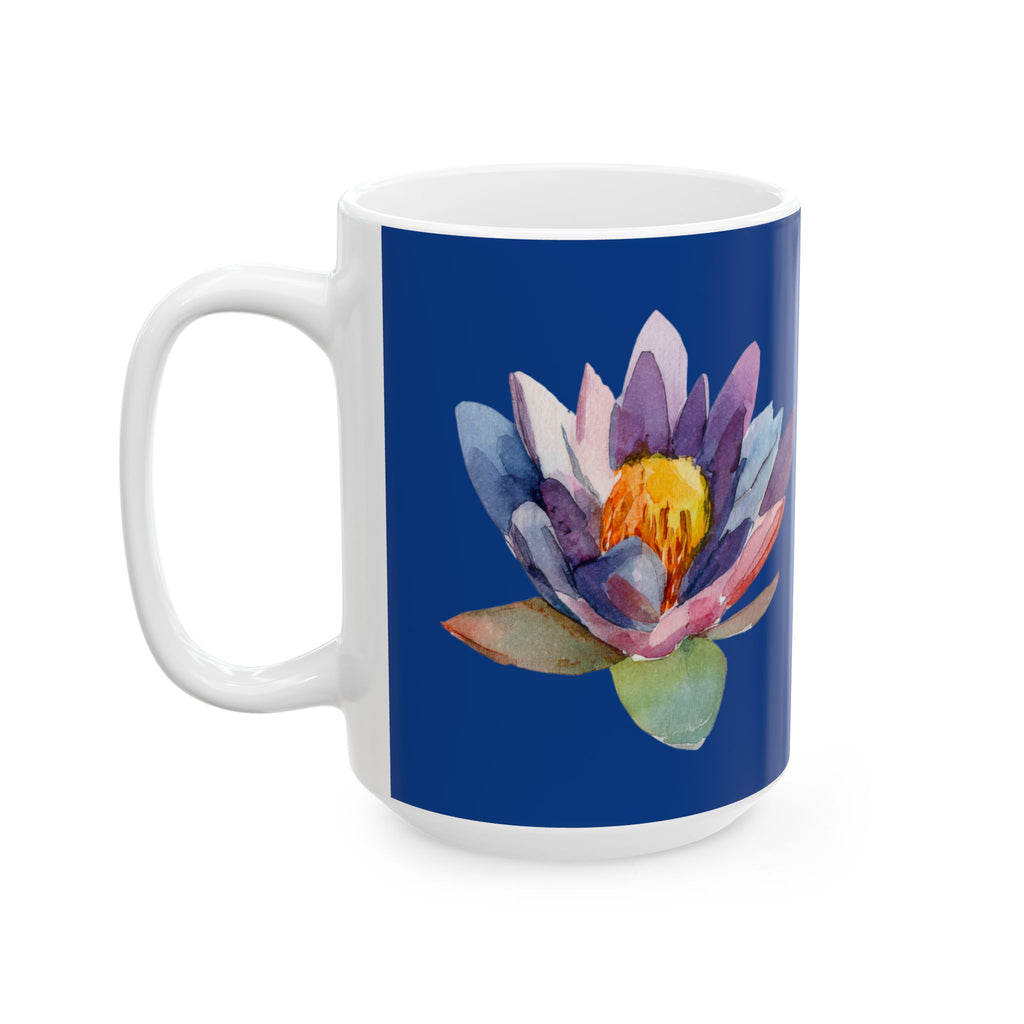 Blue Waterlily Floral Ceramic Mug — Waterlily Coffee Tea Cup (11oz, 15oz)