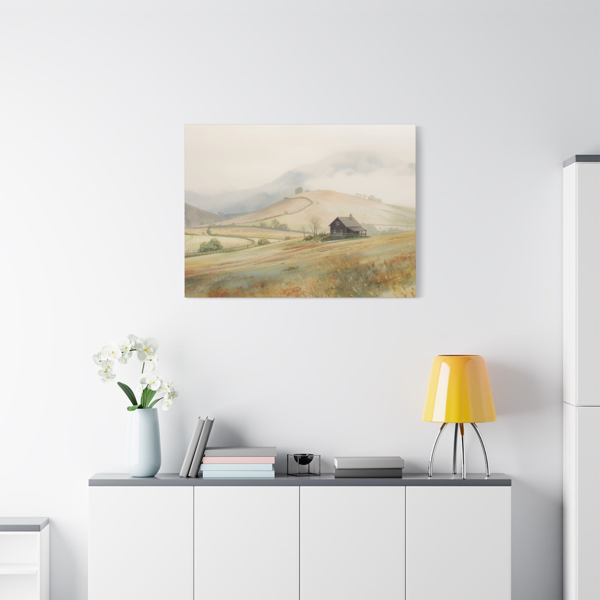 Rustic Morning Farm Landscape Canvas Print — Matte Stretched Wall Art