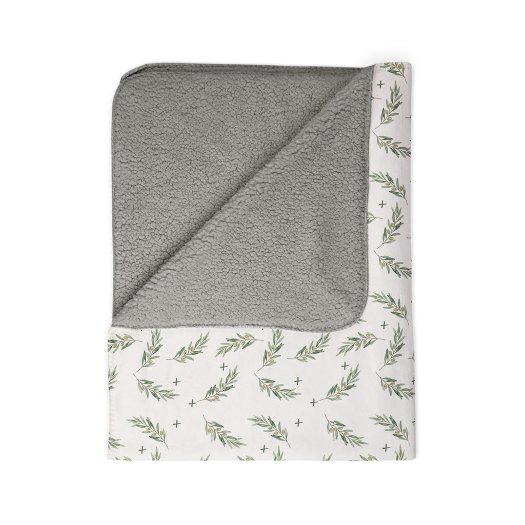 Olive Branch Sherpa Fleece Blanket — Cozy Botanical Throw