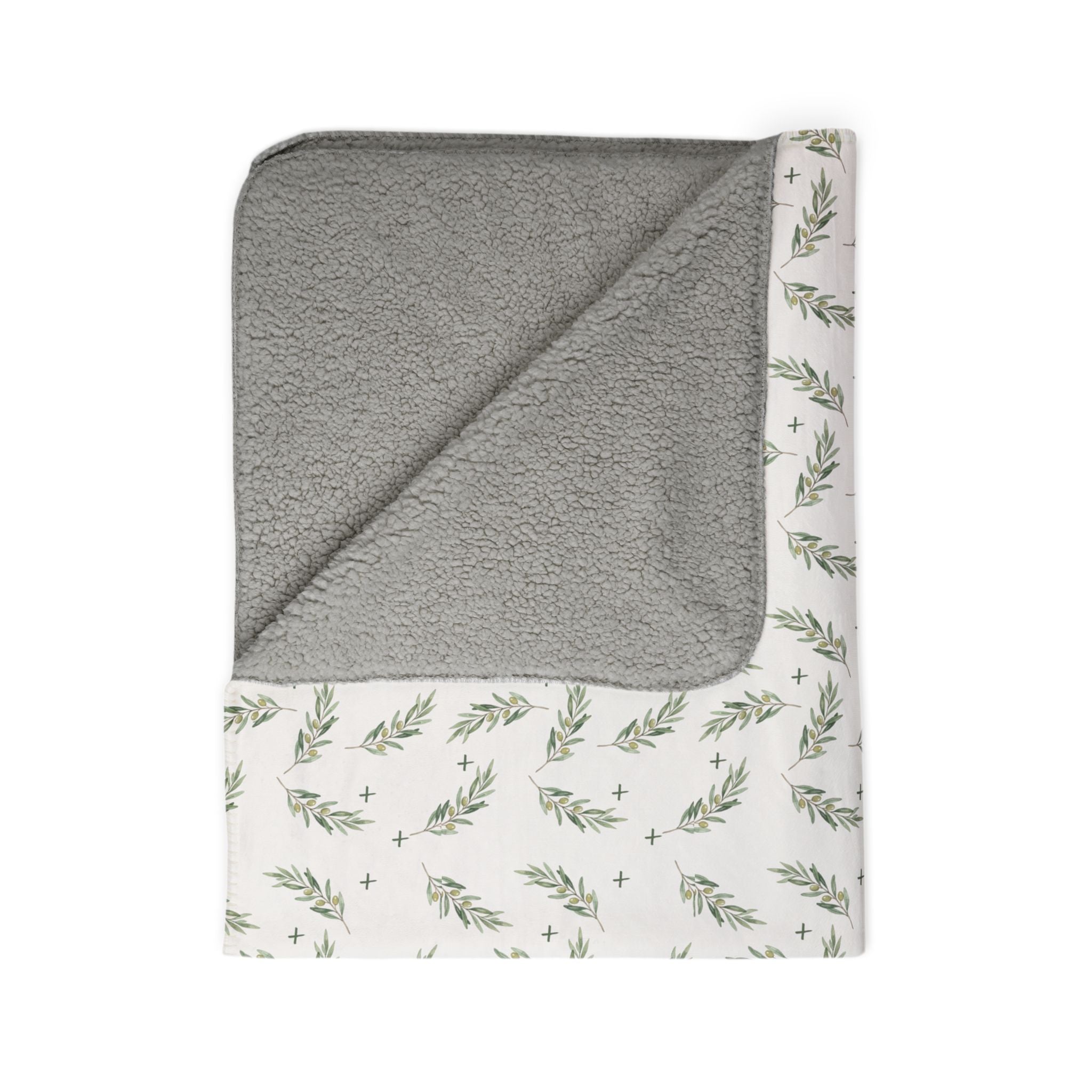 Olive Branch Sherpa Fleece Blanket — Cozy Botanical Throw