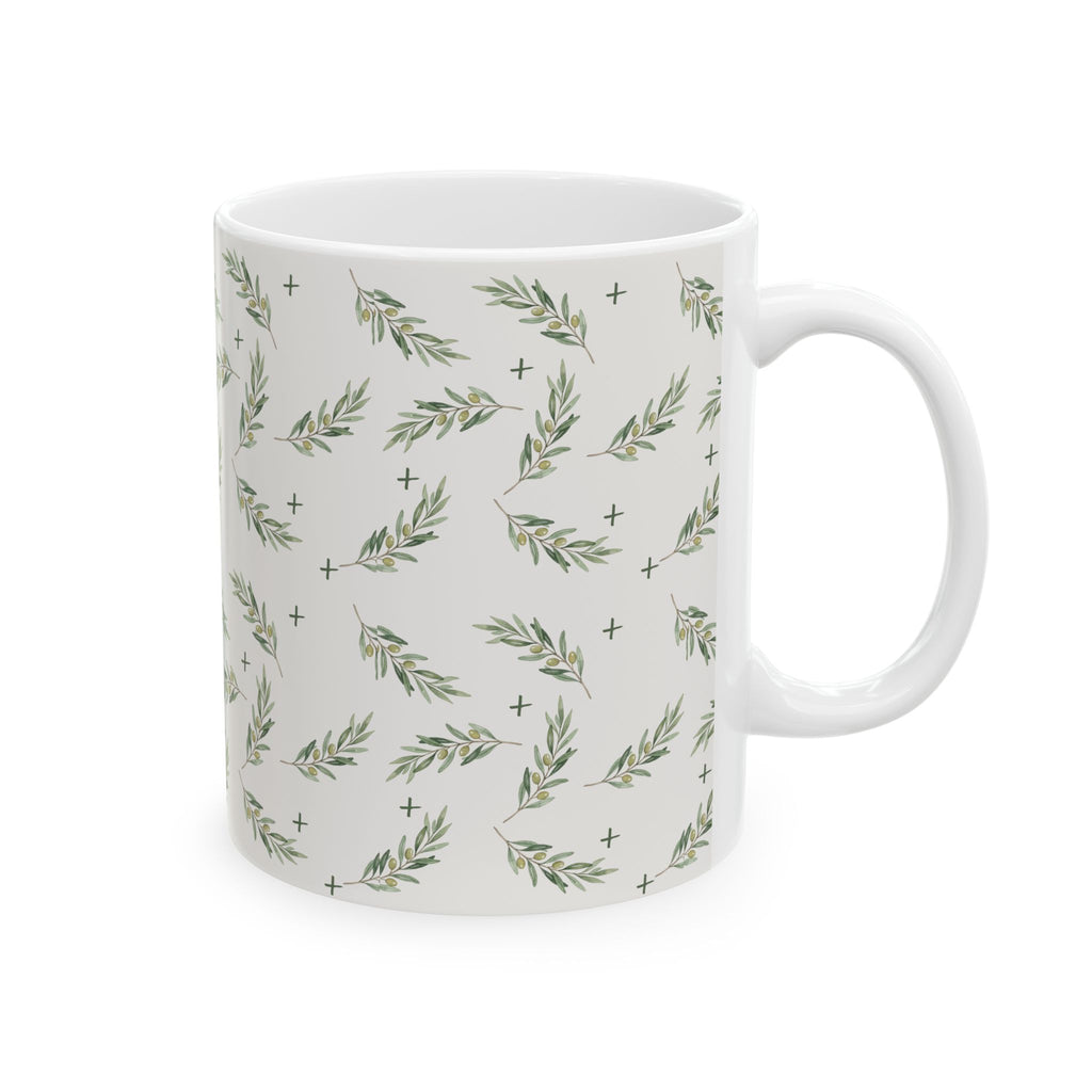 Olive Leaf Pattern Ceramic Mug — 11oz & 15oz Coffee Cup