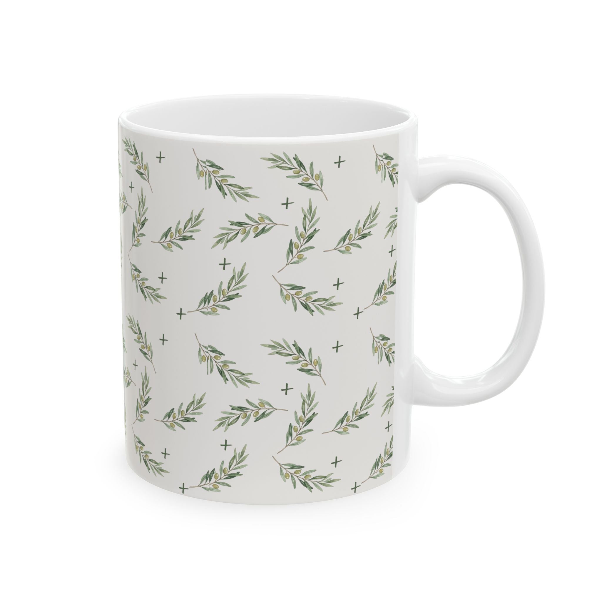 Olive Leaf Pattern Ceramic Mug — 11oz & 15oz Coffee Cup