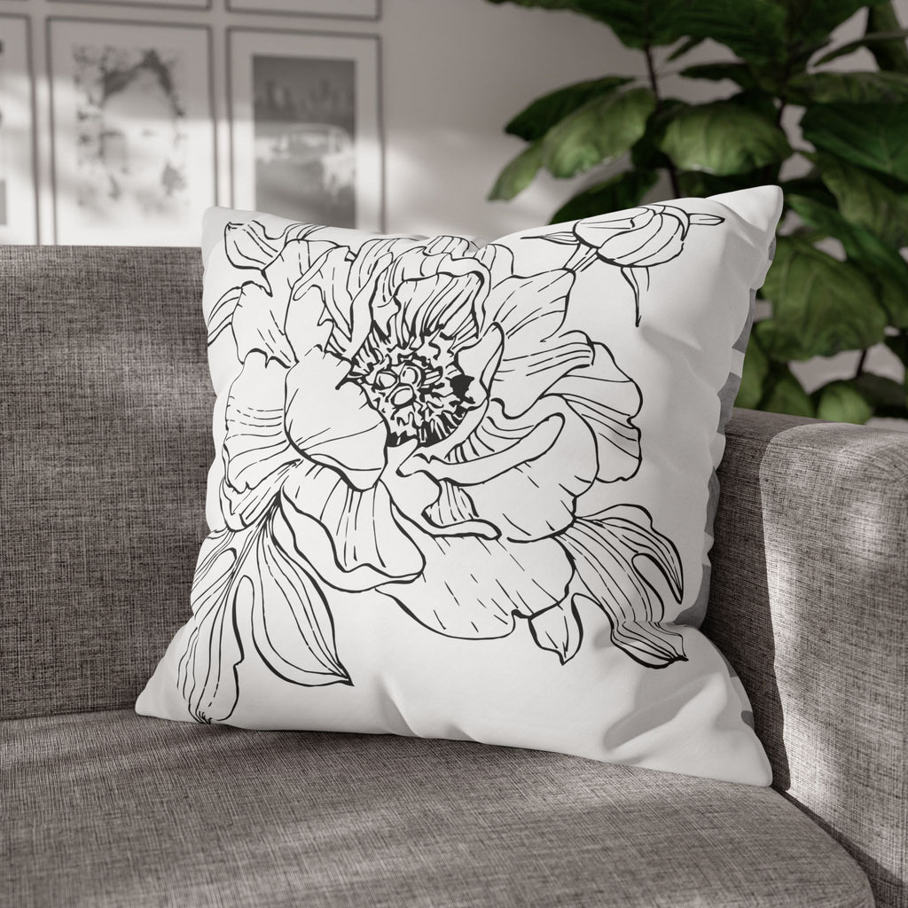 Floral Meadow Pillowcase — Bright Yellow Botanical Square Throw Pillow Cover