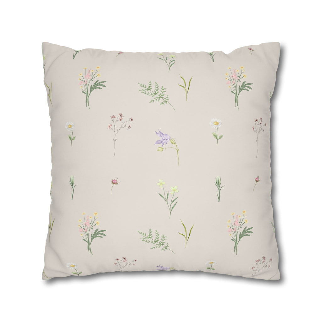 Cottage Wildflowers Square Poly Canvas Pillowcase — Floral Country Throw Pillow