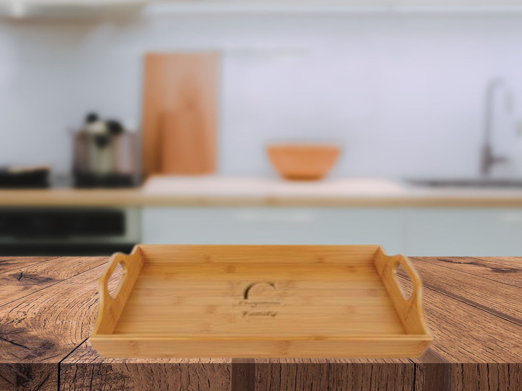 Personalized Engraved Bamboo Serving Tray -  Family Monogram
