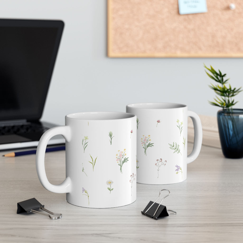 Floral Herbfield Ceramic Mug — Delicate Wildflower Pattern (11oz & 15oz)