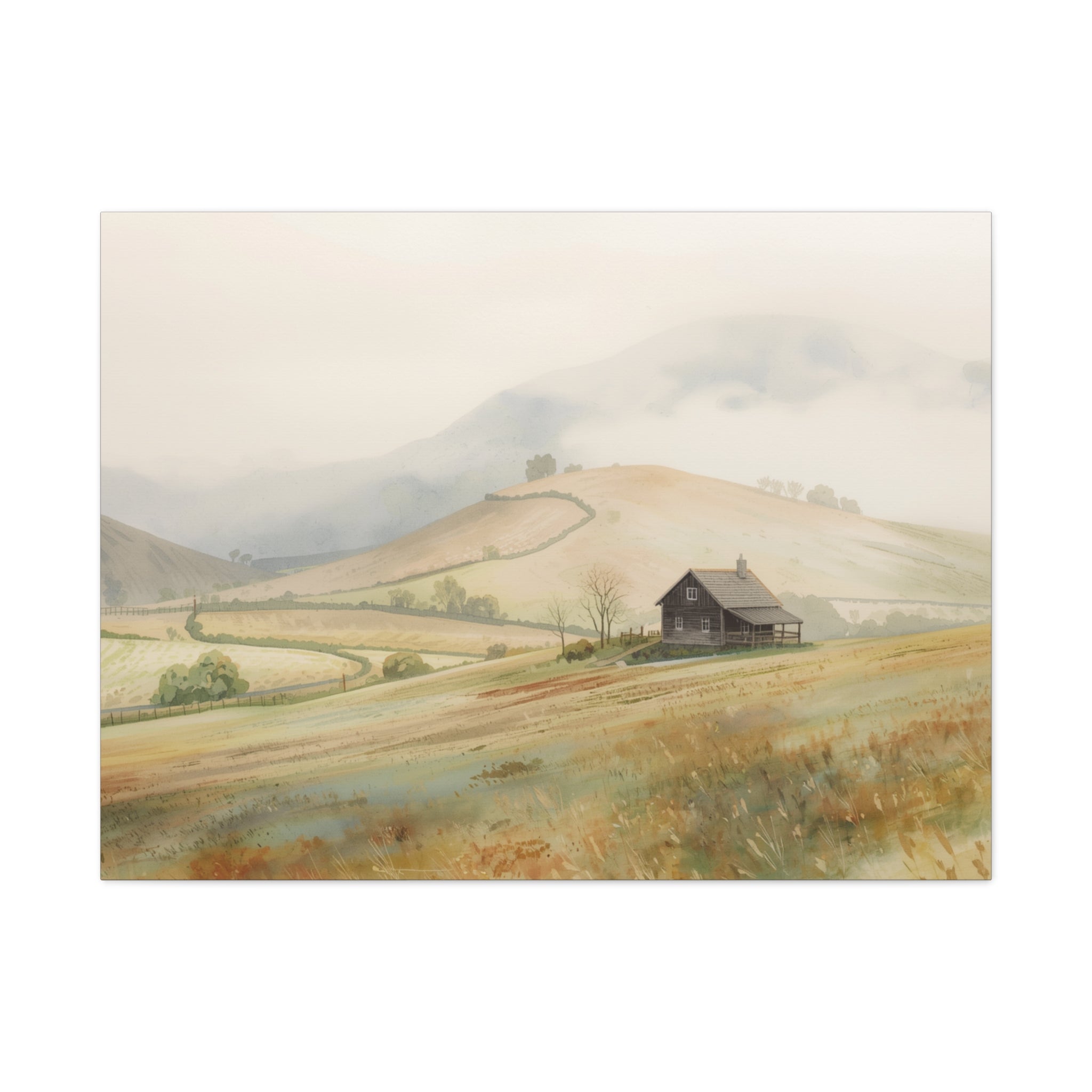 Rustic Morning Farm Landscape Canvas Print — Matte Stretched Wall Art