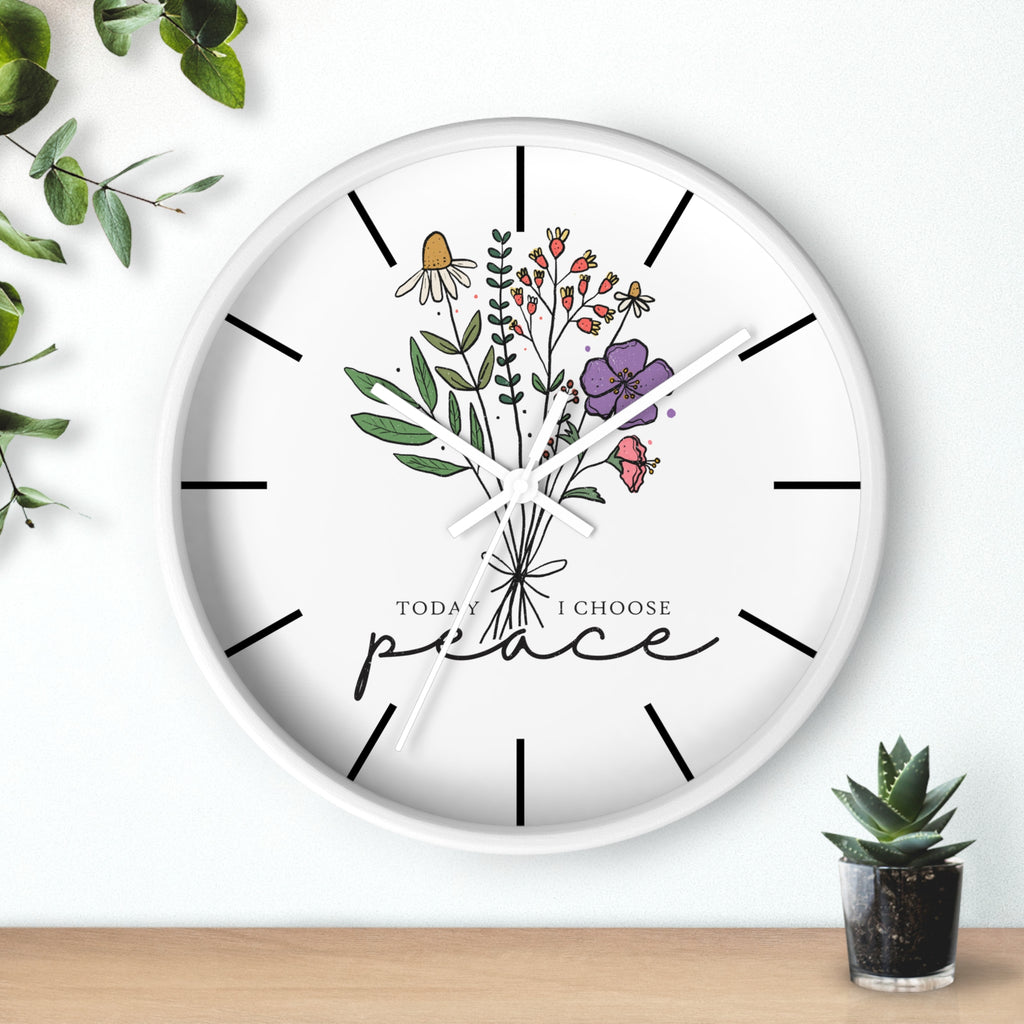 Floral "Today I Choose Peace" Wooden Wall Clock