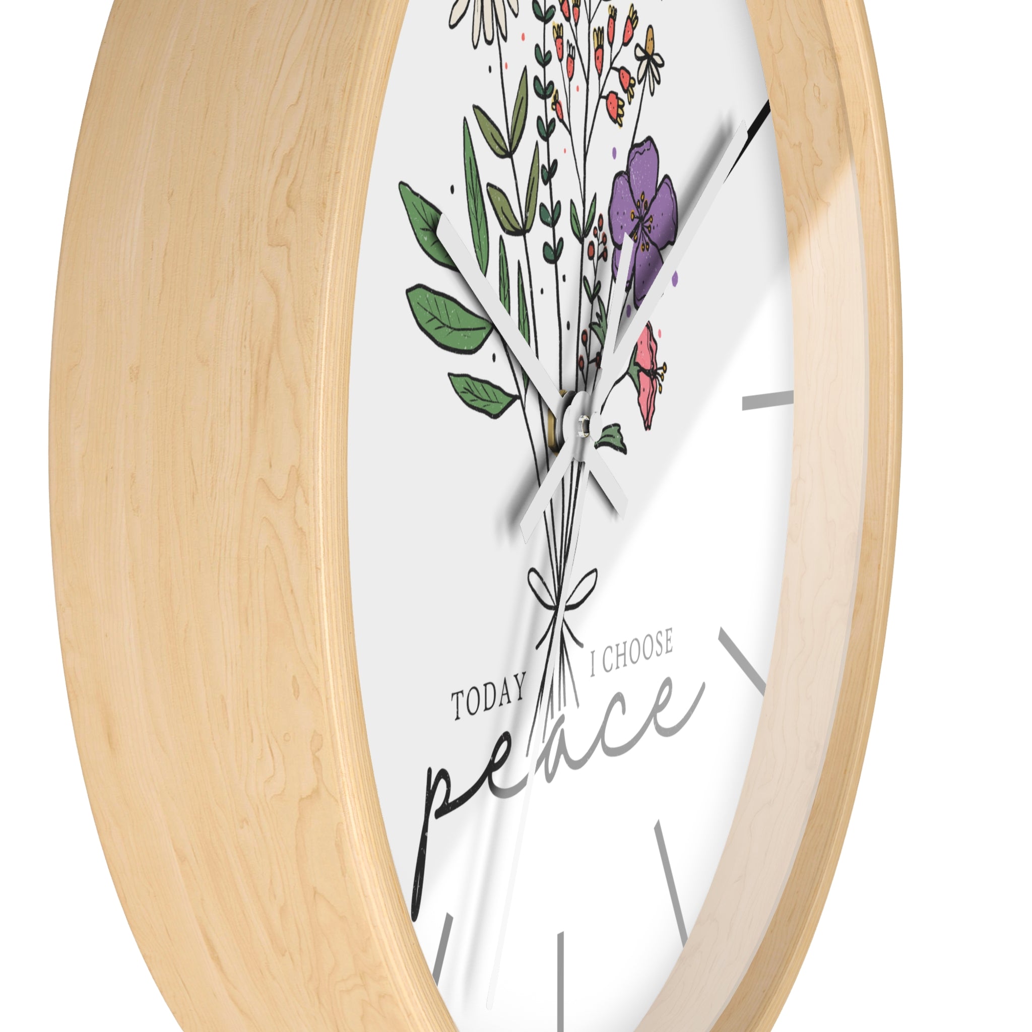 Floral "Today I Choose Peace" Wooden Wall Clock