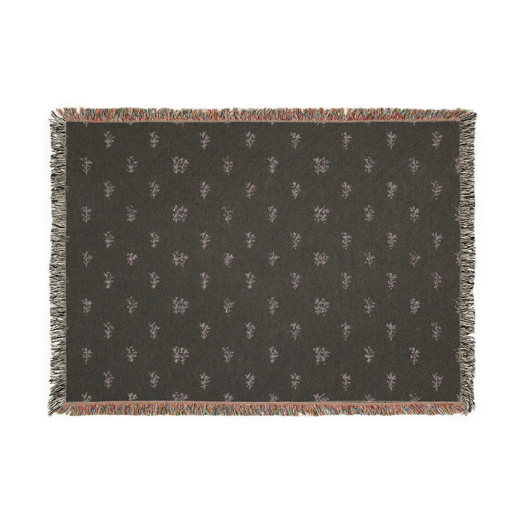Woven Throw Blanket — Reversible Boho Diamond & Floral Pattern with Fringe