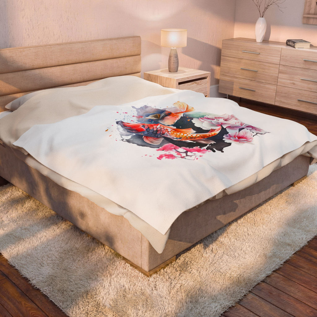 Koi Pond Velveteen Plush Blanket — Soft Koi Fish Throw