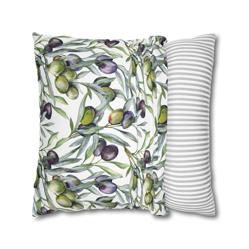 Olive Branch Decorative Pillowcase — Watercolor Mediterranean Throw Pillow Cover