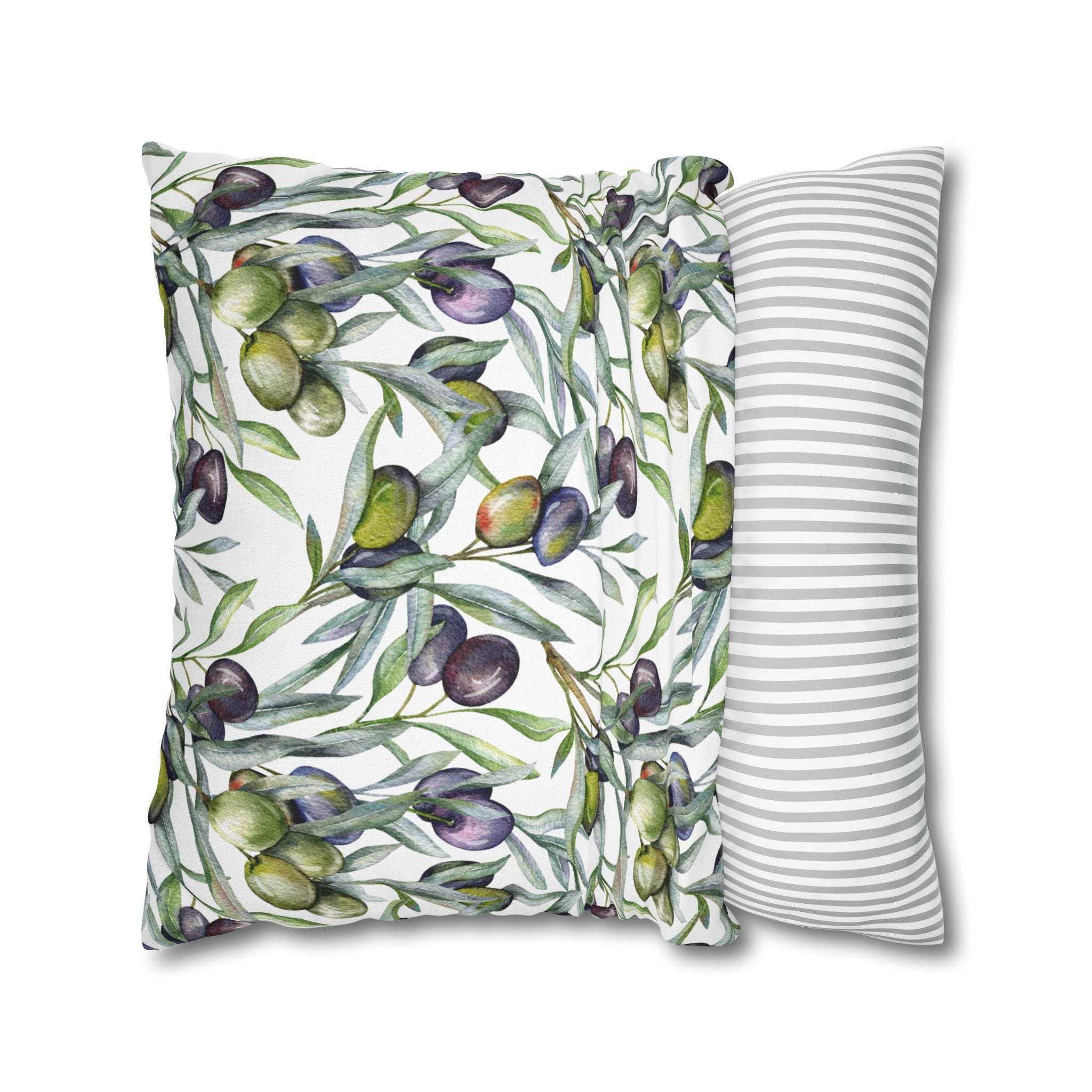 Olive Branch Decorative Pillowcase — Watercolor Mediterranean Throw Pillow Cover