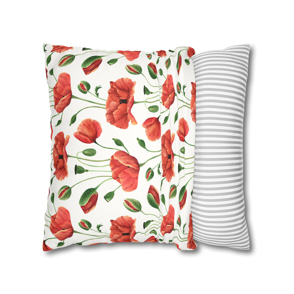 Poppy Floral Faux Suede Square Pillowcase