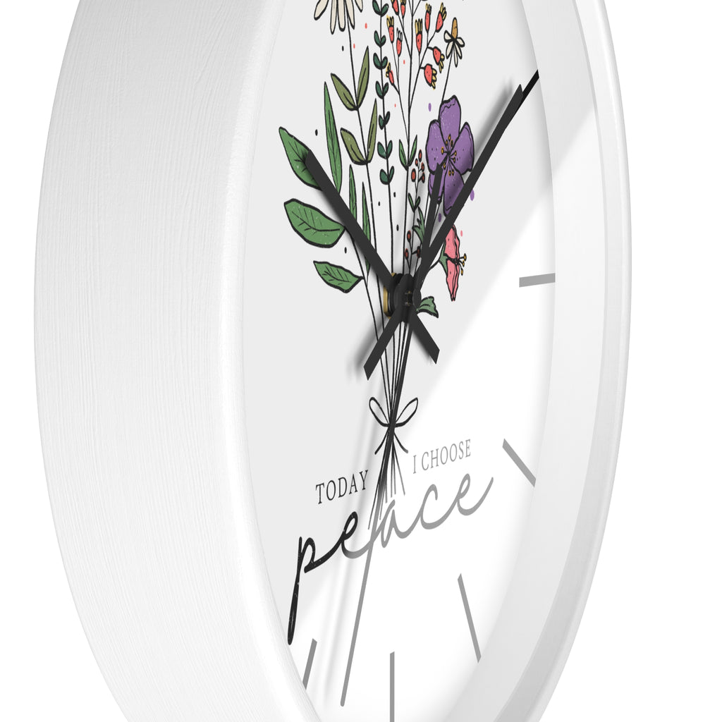 Floral "Today I Choose Peace" Wooden Wall Clock