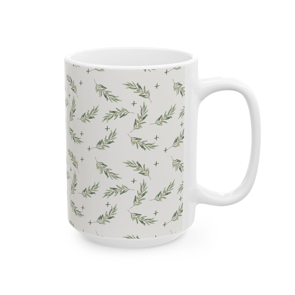 Olive Leaf Pattern Ceramic Mug — 11oz & 15oz Coffee Cup