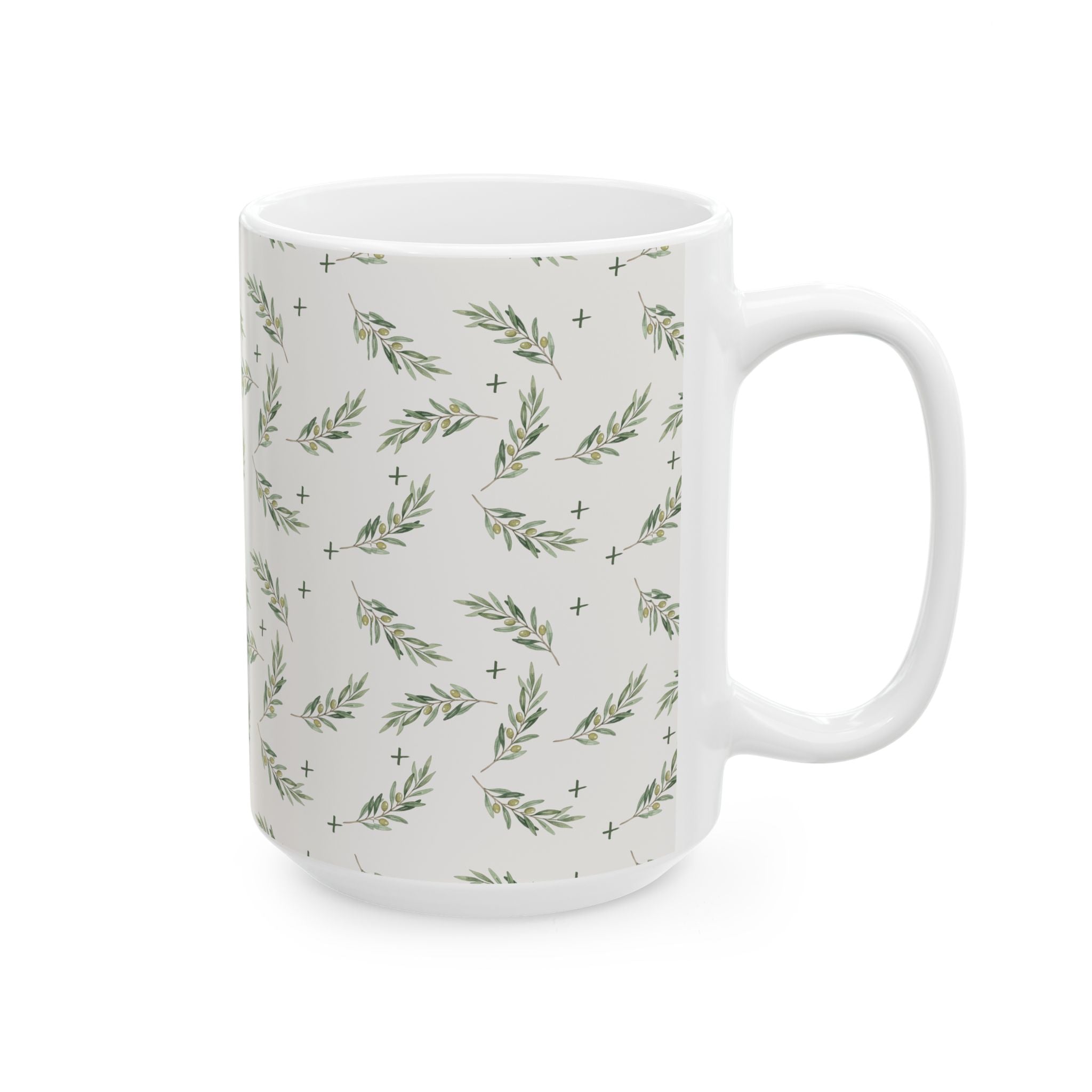 Olive Leaf Pattern Ceramic Mug — 11oz & 15oz Coffee Cup