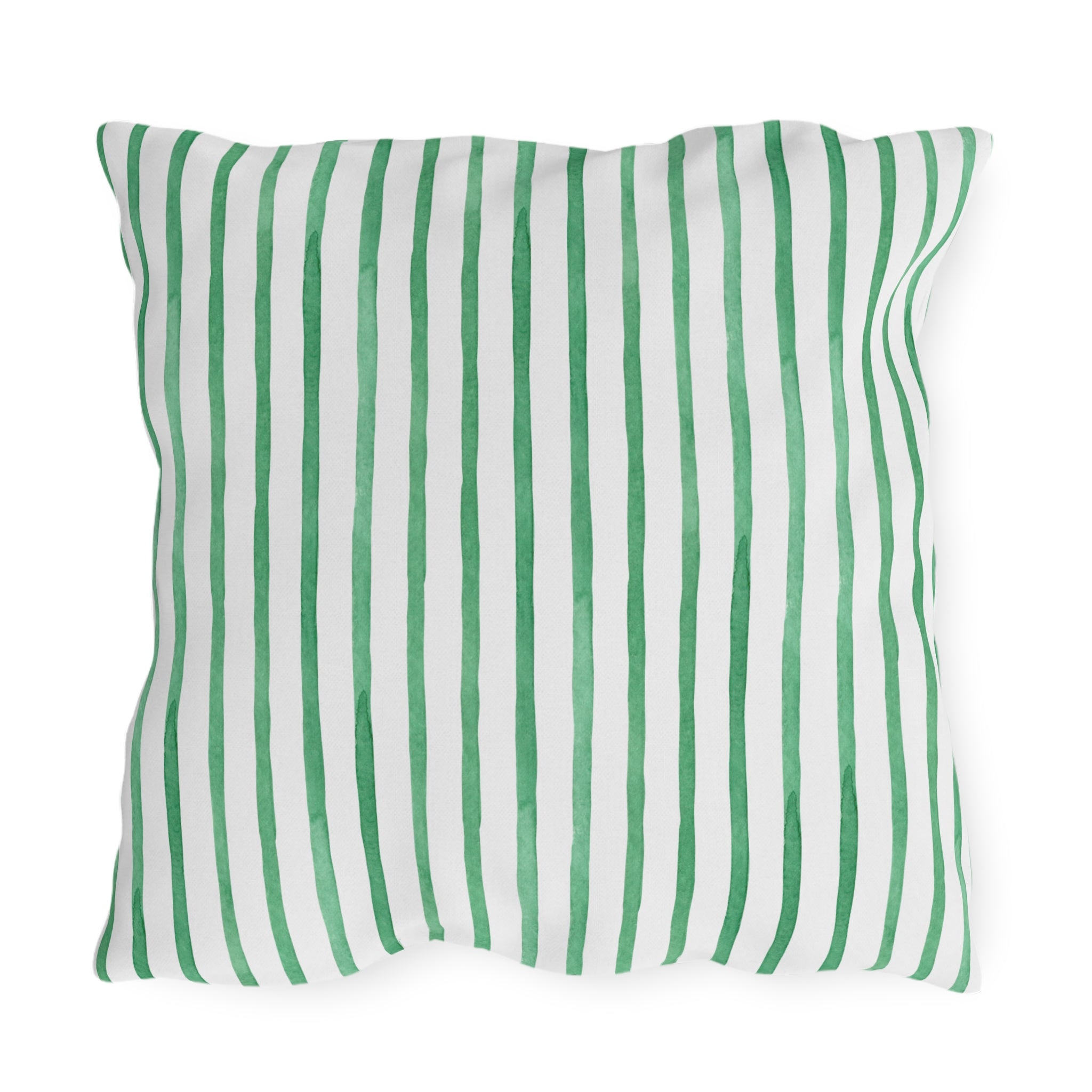 Tropical Palm Print Outdoor Pillow – Green Leaf & Striped Patio Cushion