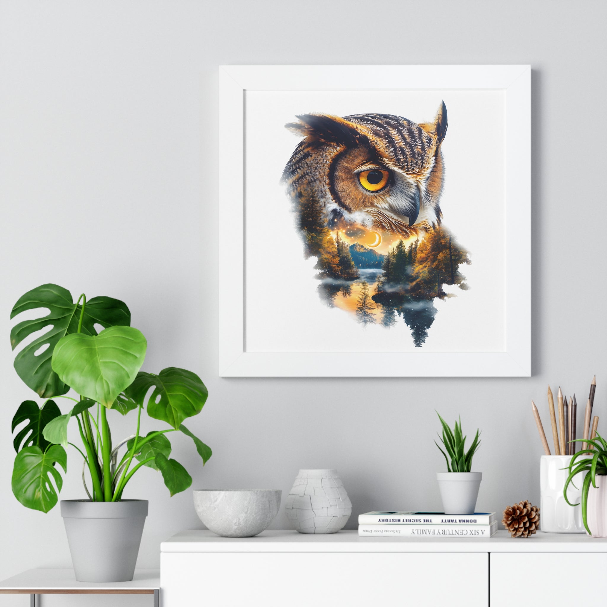 Double Exposure Owl Woodland Framed Poster