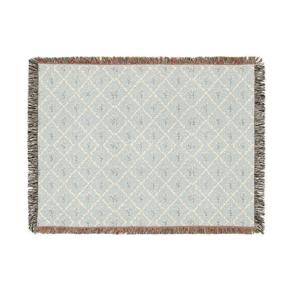 Woven Throw Blanket — Reversible Boho Diamond & Floral Pattern with Fringe