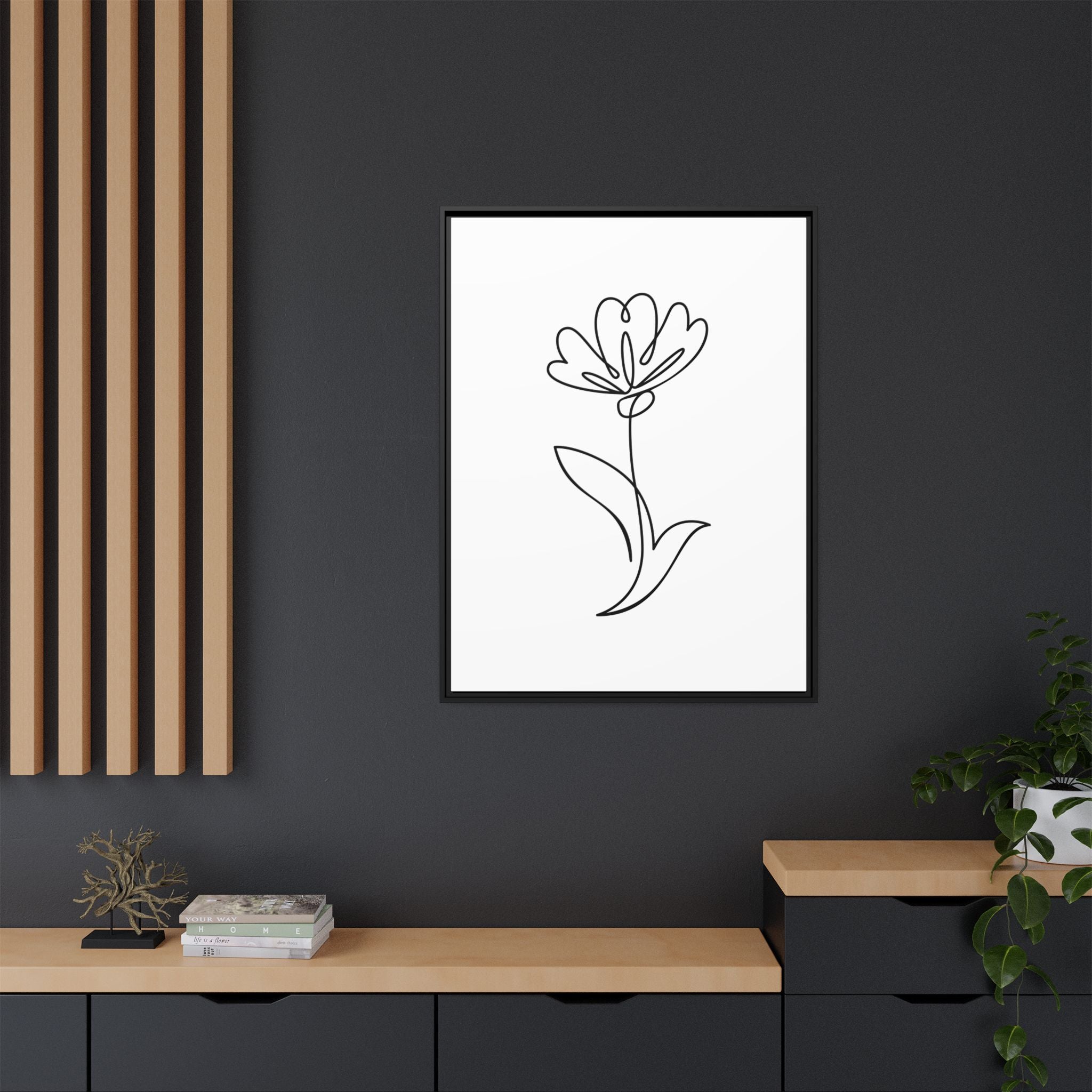Minimal Floral Line Art Framed Canvas — Matte Multi-Color