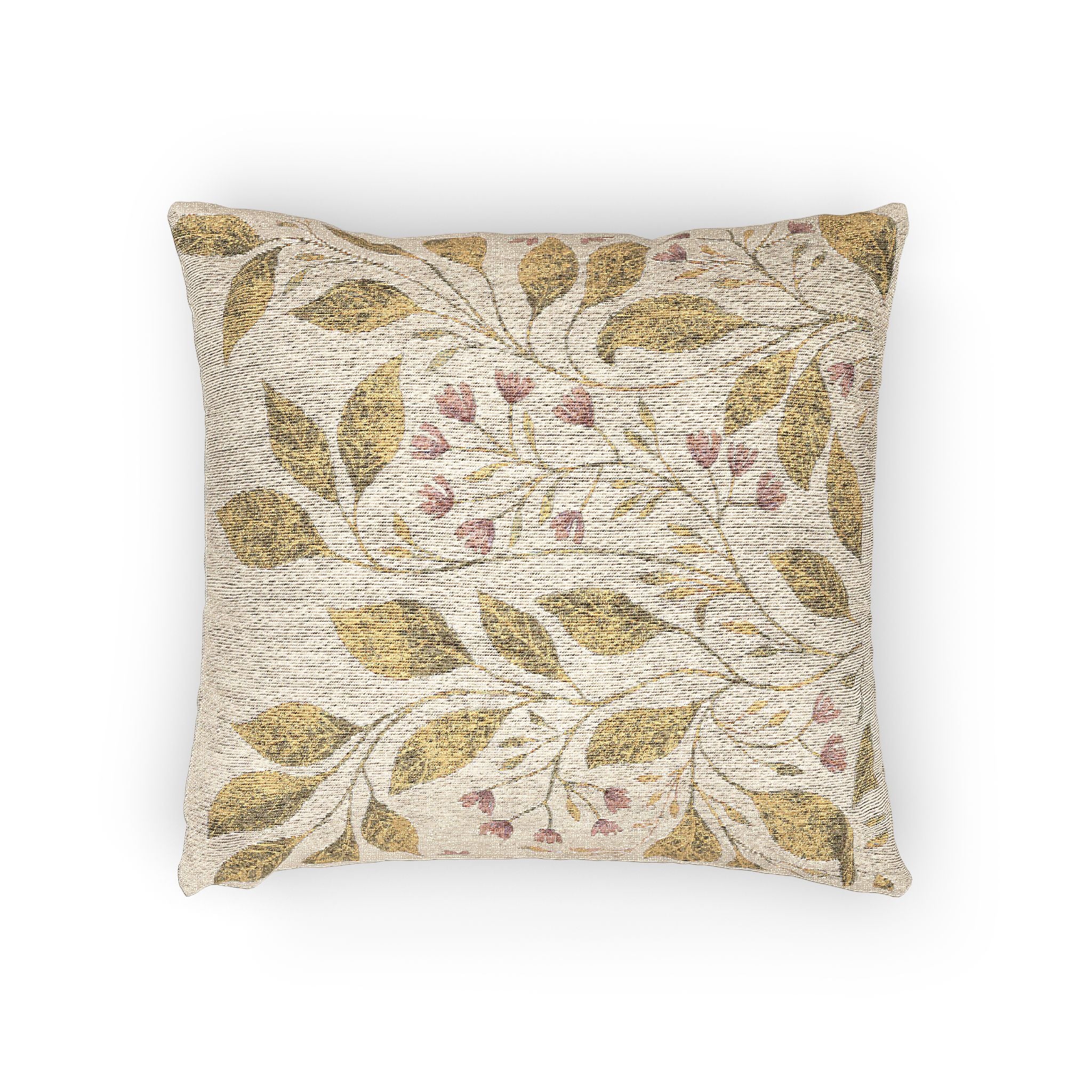 Botanical Woven Pillow — Neutral Olive Green Leaf Motif Decorative Cushion