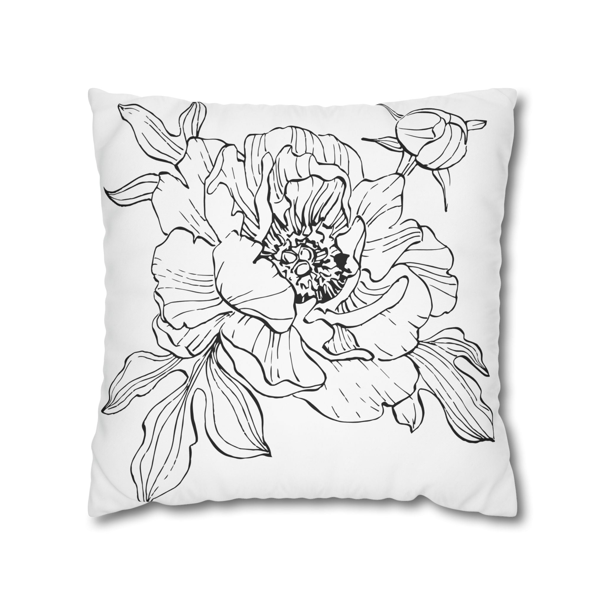 Floral Meadow Pillowcase — Bright Yellow Botanical Square Throw Pillow Cover