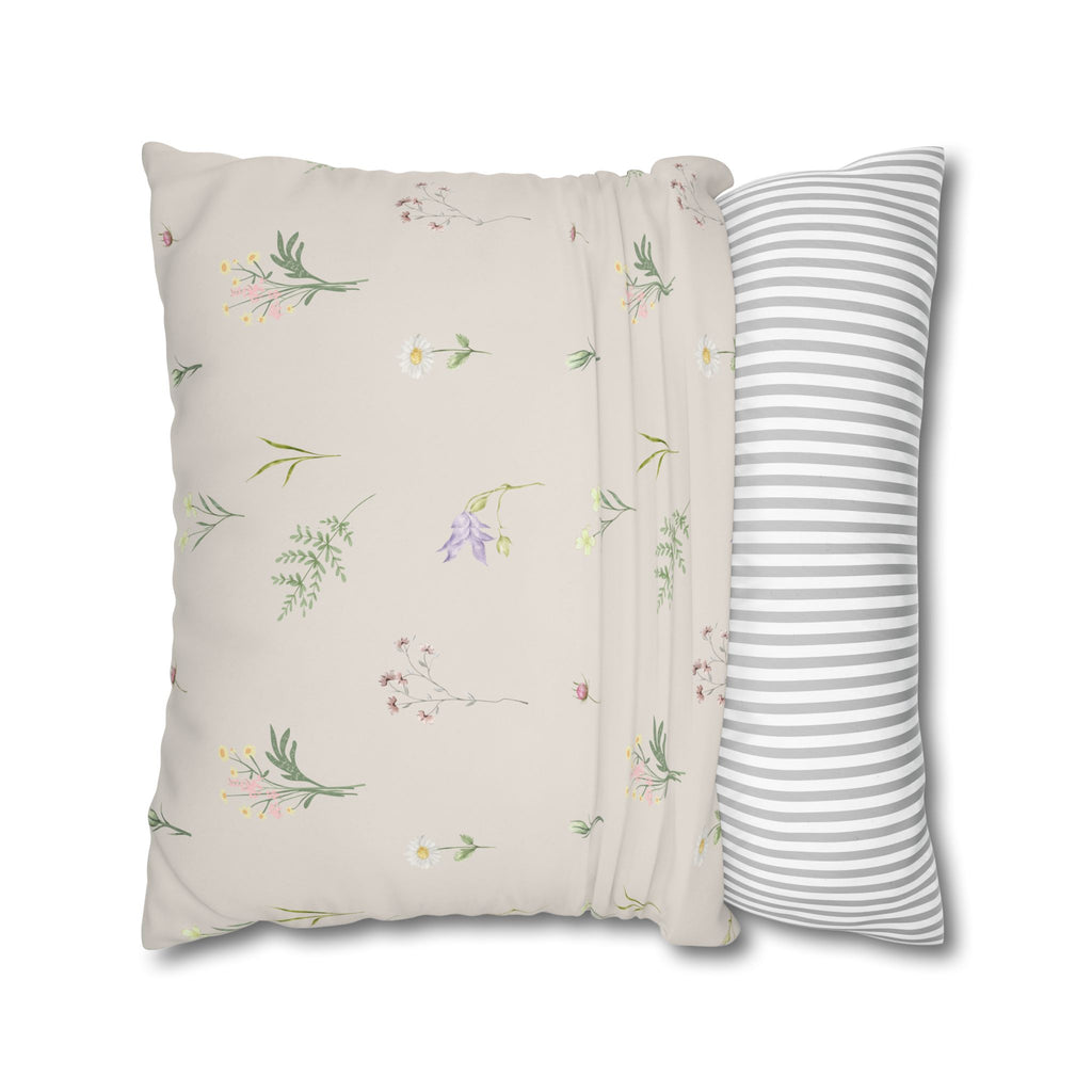 Cottage Wildflowers Square Poly Canvas Pillowcase — Floral Country Throw Pillow