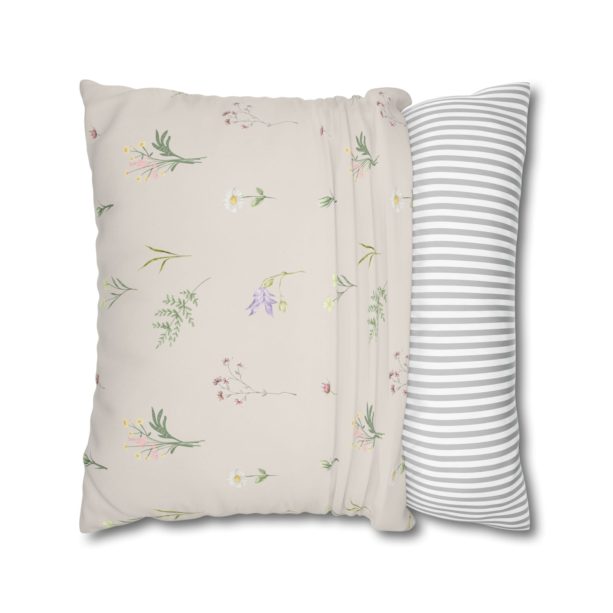 Cottage Wildflowers Square Poly Canvas Pillowcase — Floral Country Throw Pillow
