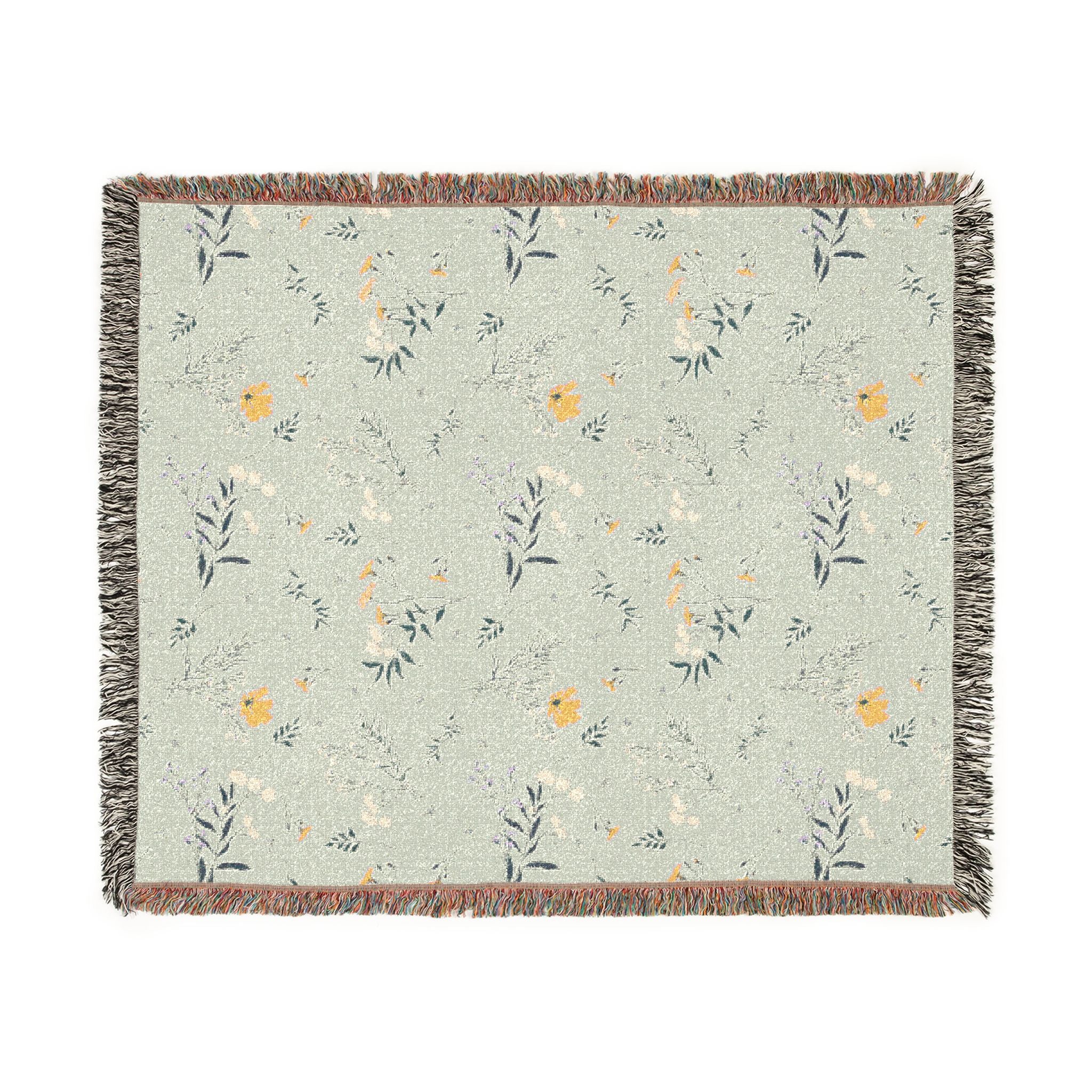 Floral Woven Blanket — Reversible Vintage Botanical Throw for Living Room & Bedroom