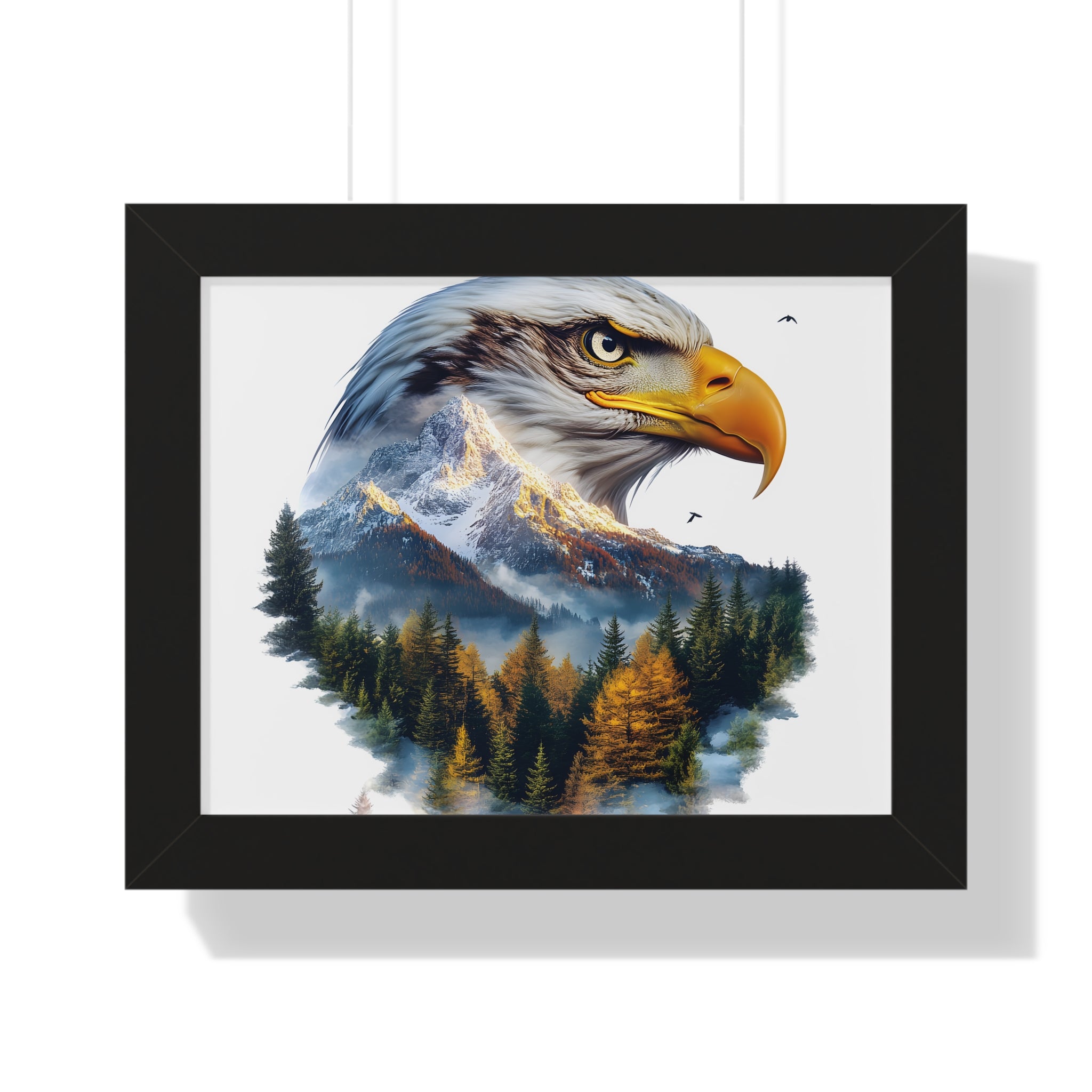 Bald Eagle Double Exposure Woodland Framed Poster Wall Art