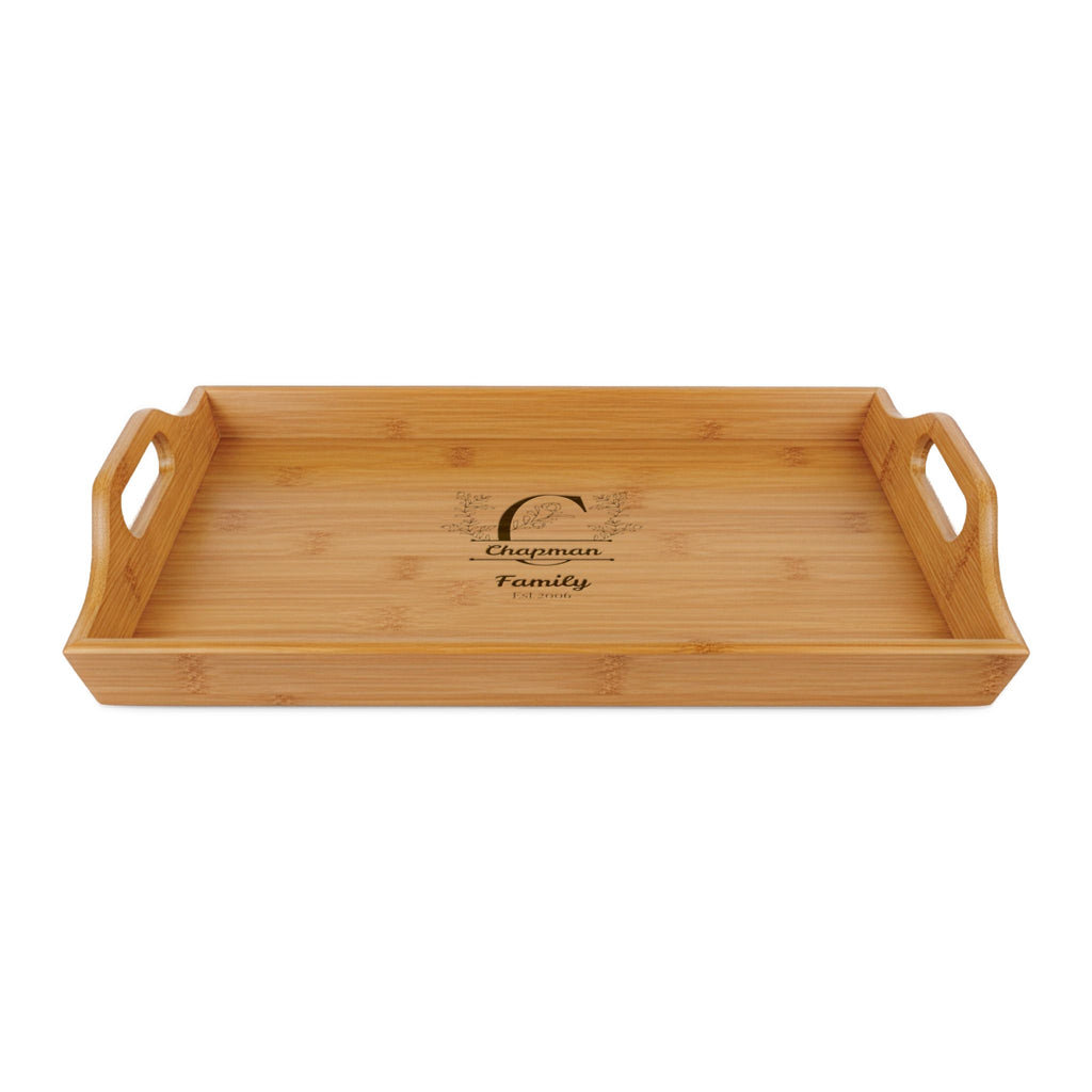 Personalized Engraved Bamboo Serving Tray -  Family Monogram
