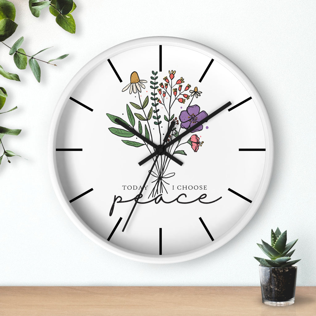 Floral "Today I Choose Peace" Wooden Wall Clock
