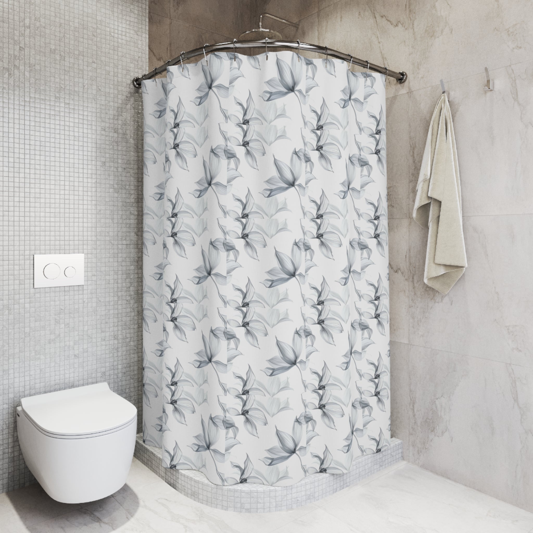 Botanical Shadow Shower Curtain — Monochrome Leaf Pattern for Modern Bathroom