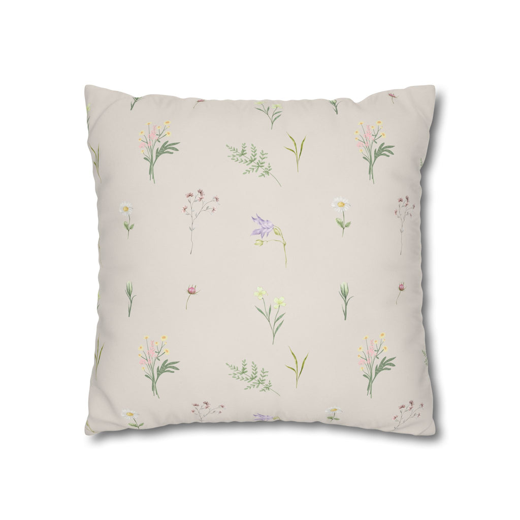 Cottage Wildflowers Square Poly Canvas Pillowcase — Floral Country Throw Pillow