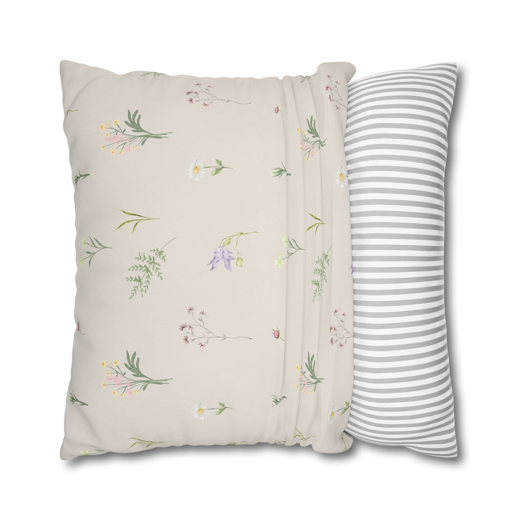 Cottage Wildflowers Square Poly Canvas Pillowcase — Floral Country Throw Pillow