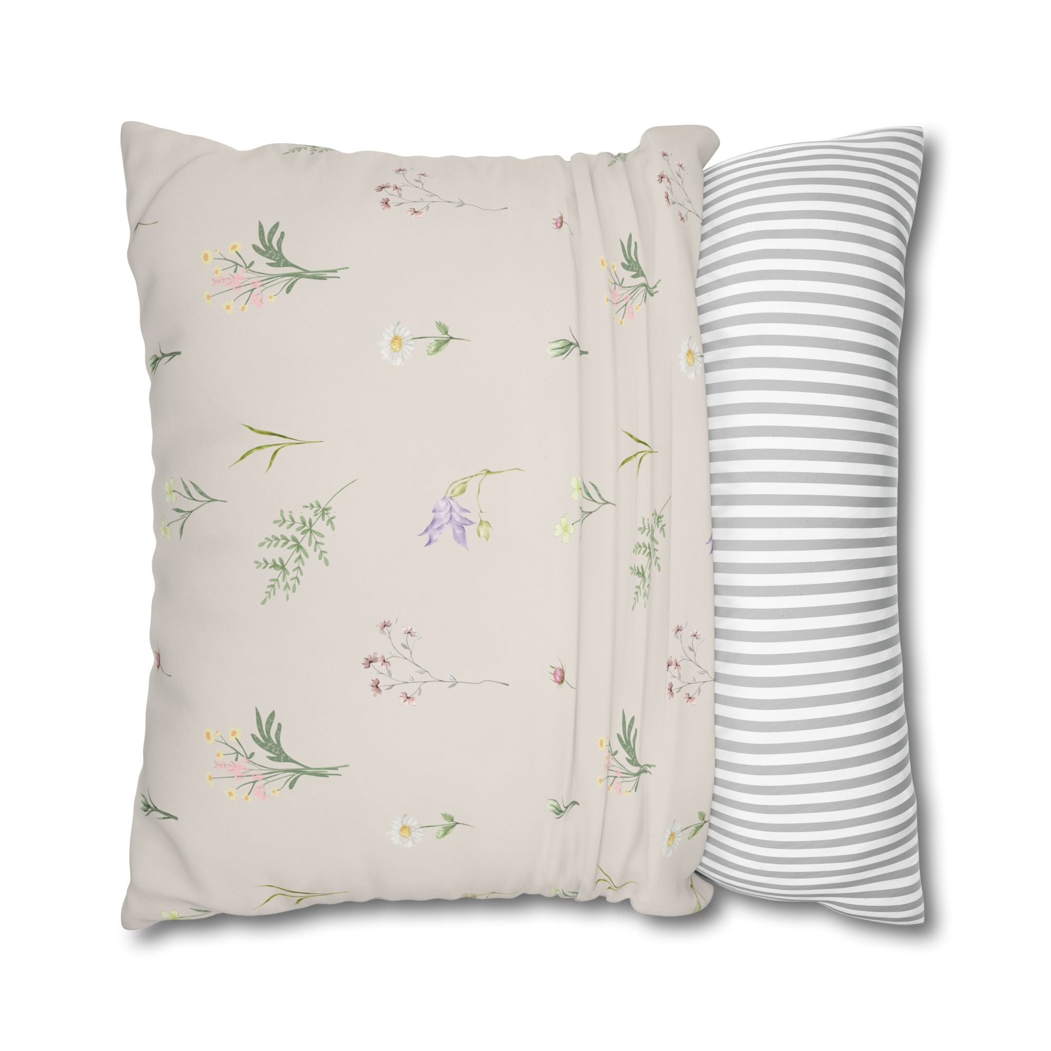 Cottage Wildflowers Square Poly Canvas Pillowcase — Floral Country Throw Pillow