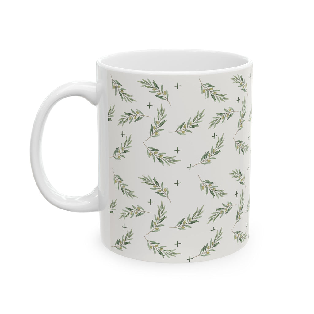 Olive Leaf Pattern Ceramic Mug — 11oz & 15oz Coffee Cup