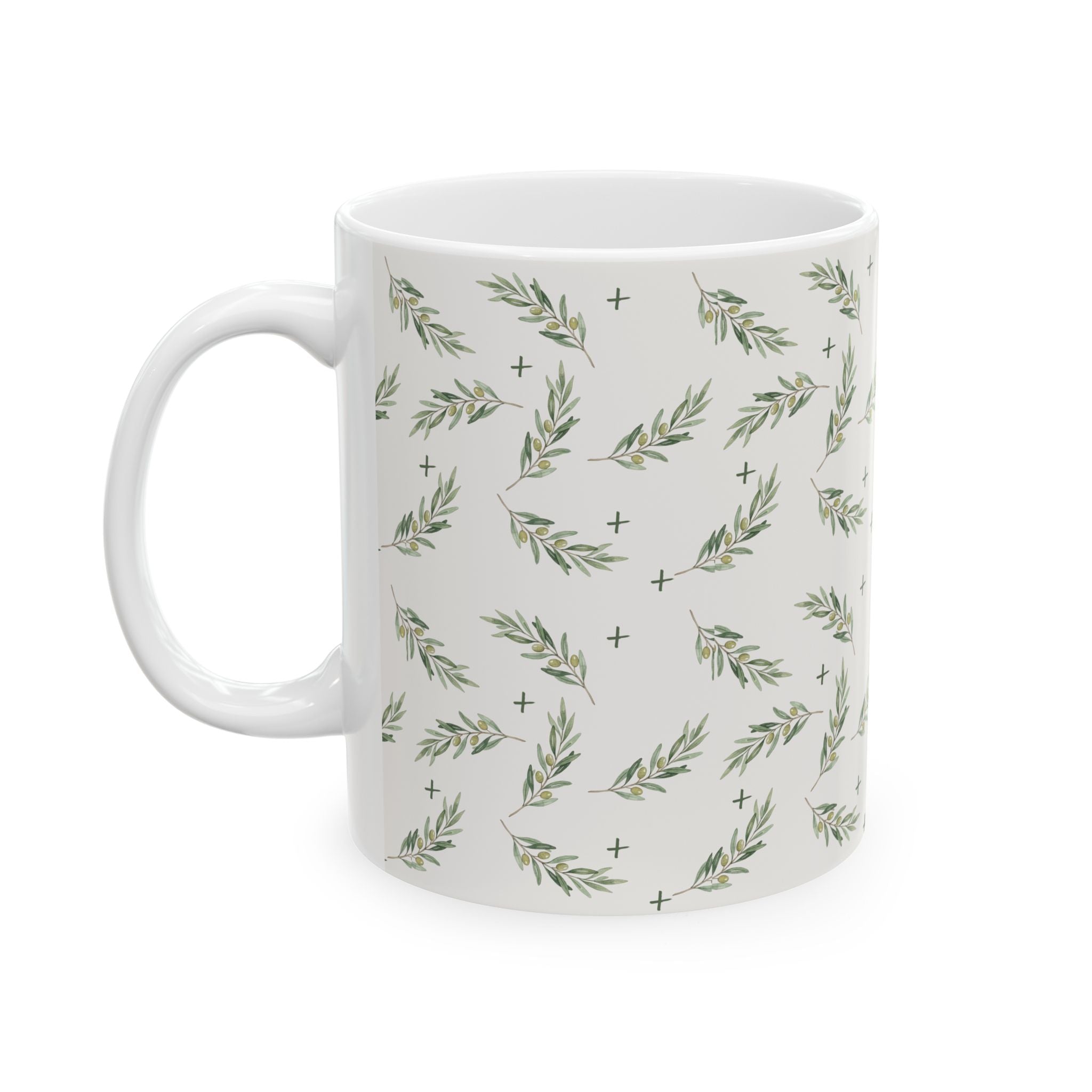 Olive Leaf Pattern Ceramic Mug — 11oz & 15oz Coffee Cup