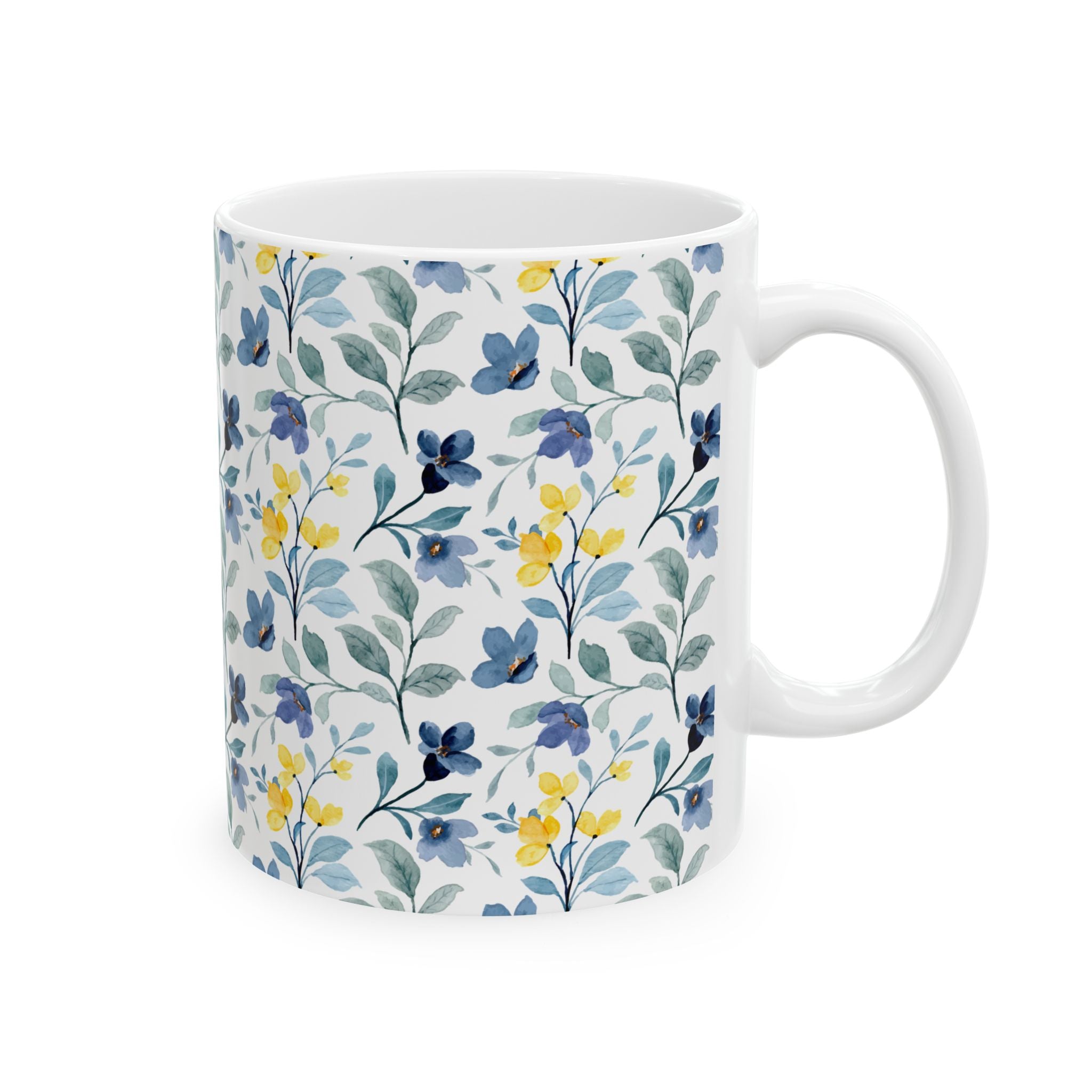 Blue & Yellow Floral Ceramic Mug — 11oz/15oz