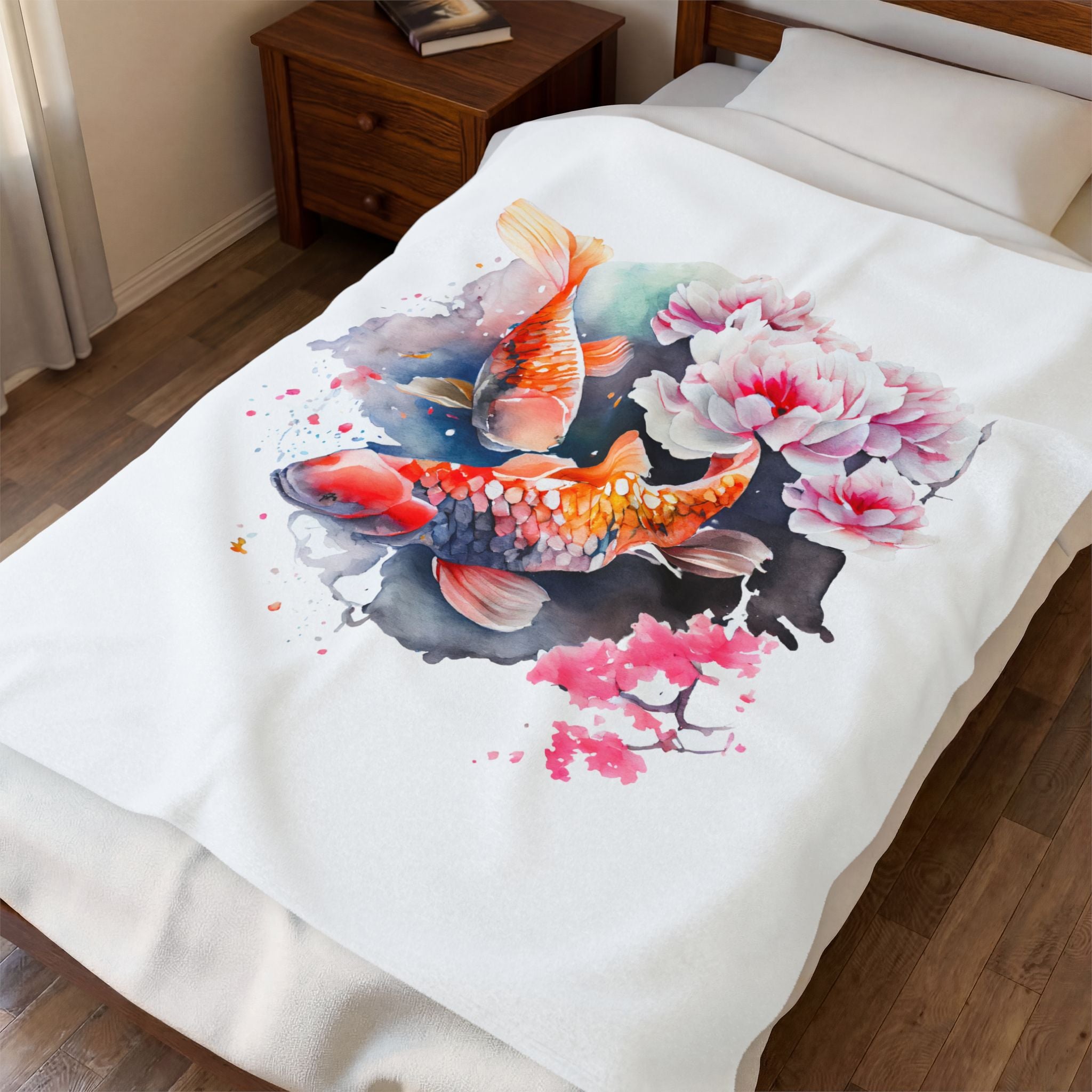 Koi Pond Velveteen Plush Blanket — Soft Koi Fish Throw