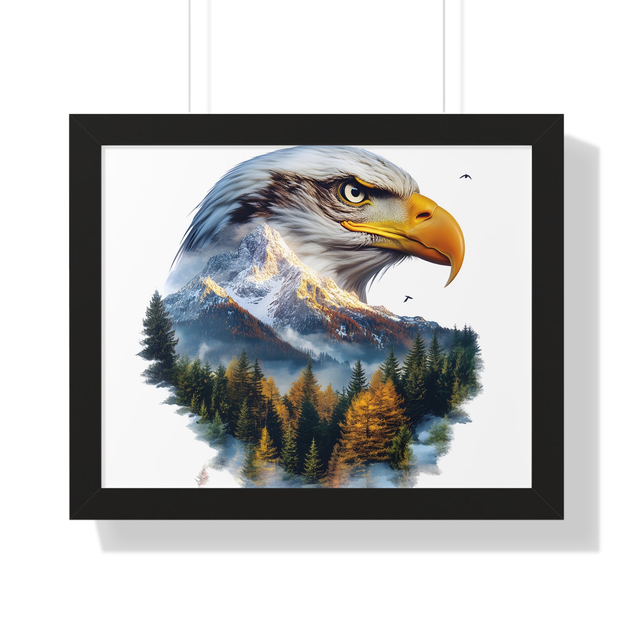 Bald Eagle Double Exposure Woodland Framed Poster Wall Art