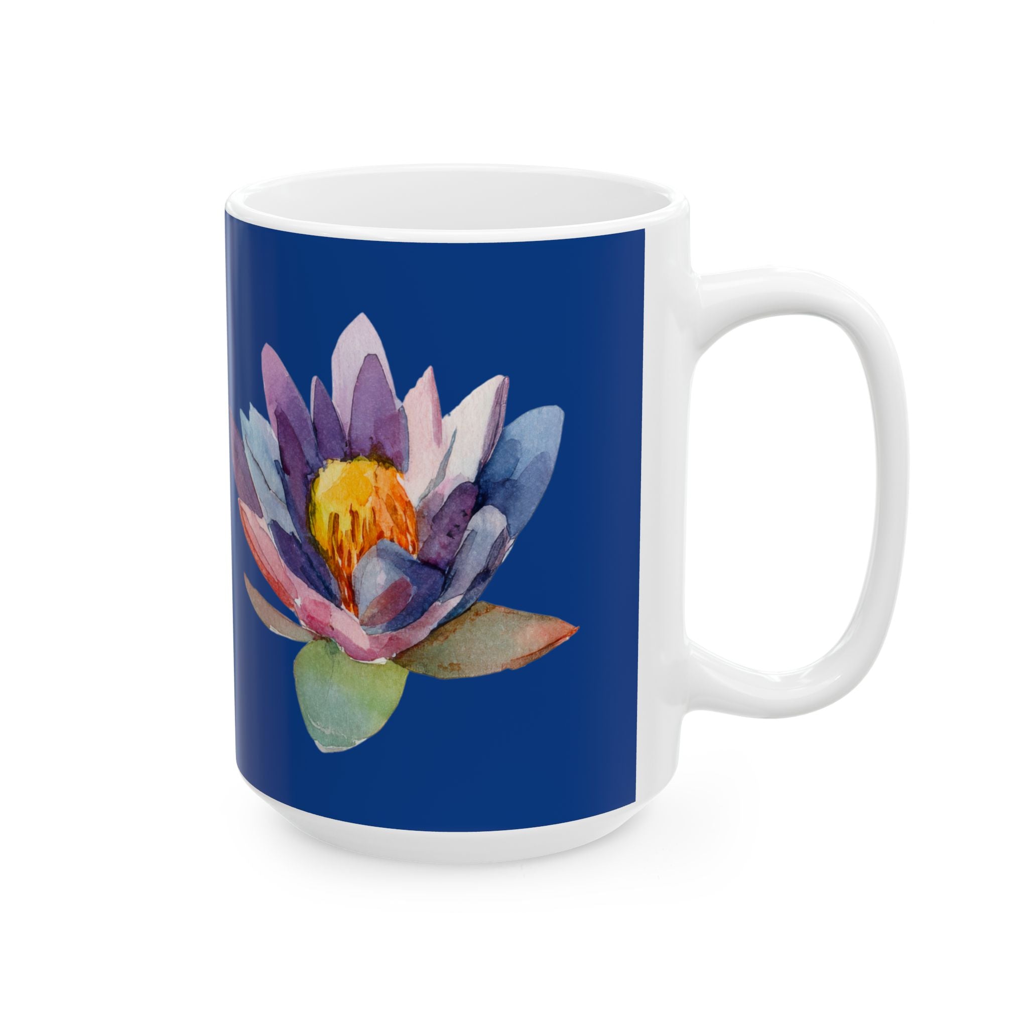 Blue Waterlily Floral Ceramic Mug — Waterlily Coffee Tea Cup (11oz, 15oz)