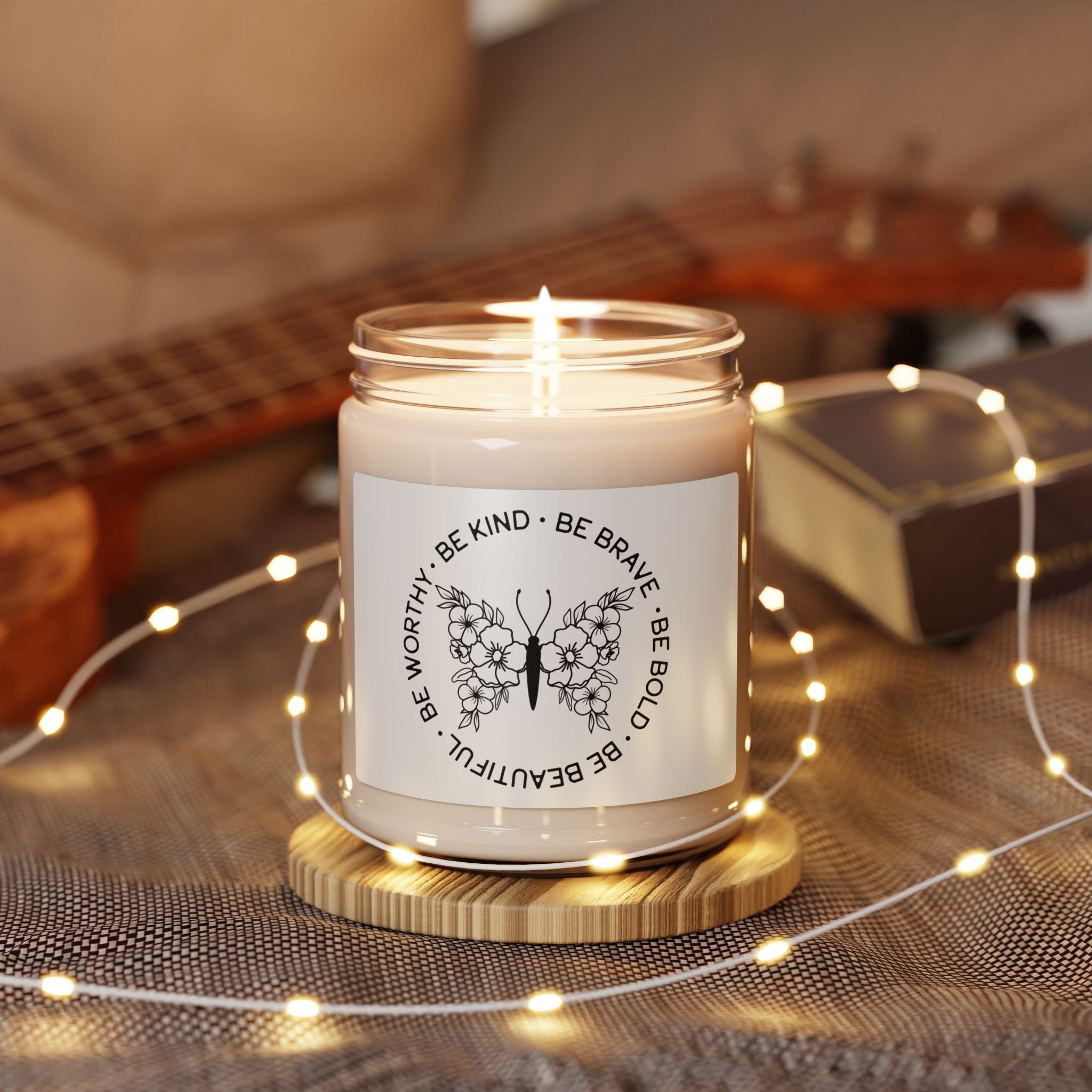 Inspirational Butterfly Soy Candle — 9oz Scented Jar (Be Kind • Be Brave • Be Bold • Be Worthy)