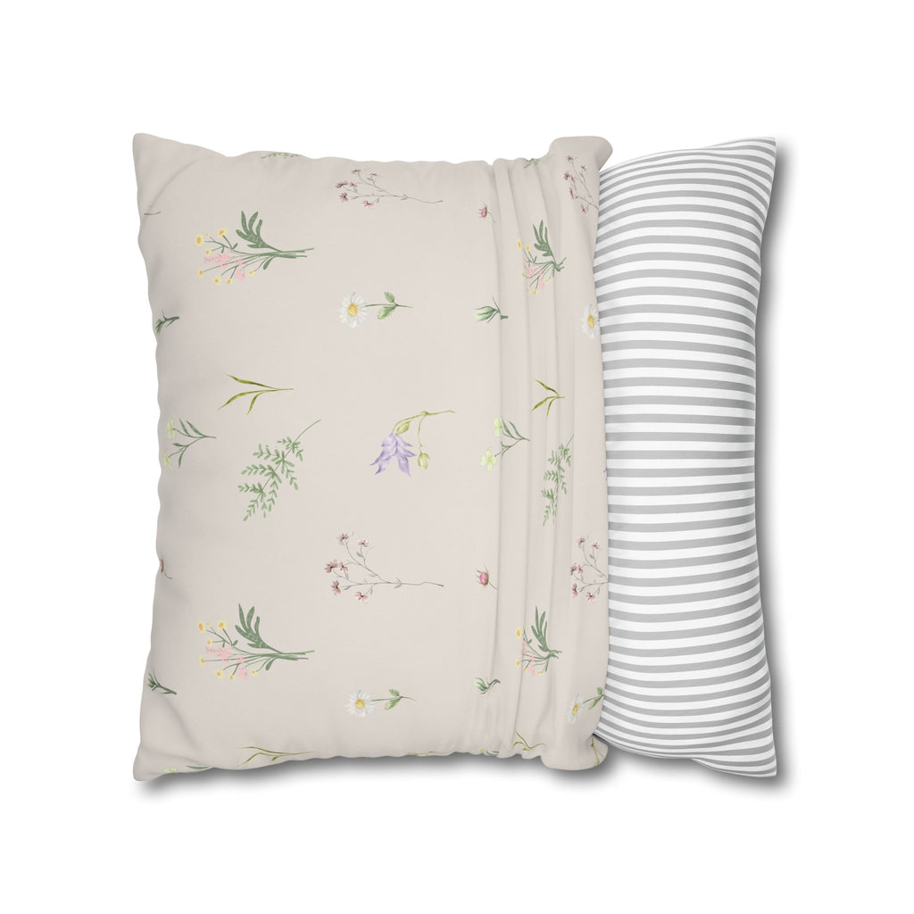 Cottage Wildflowers Square Poly Canvas Pillowcase — Floral Country Throw Pillow